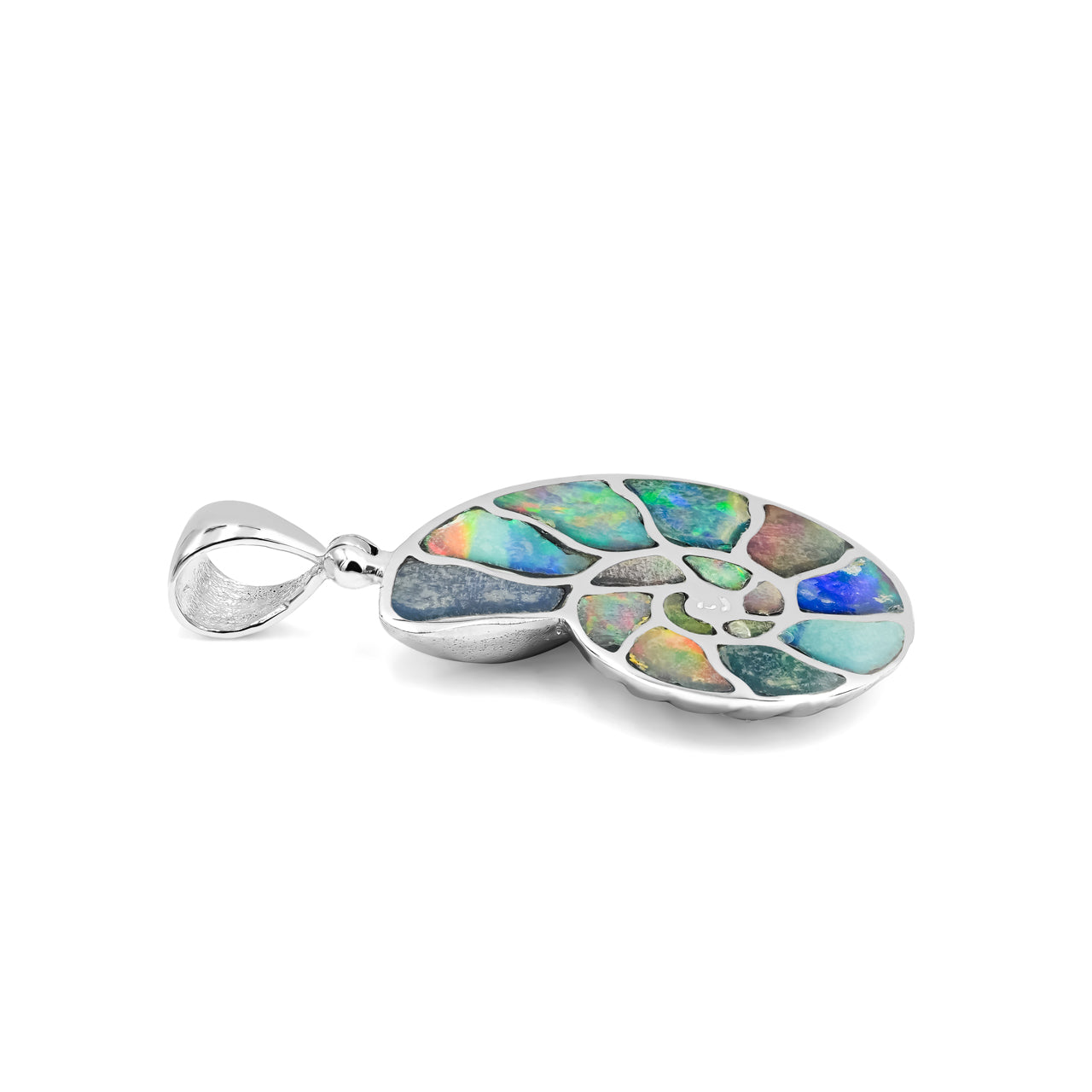 Starborn Gemstones Inlay Nautilus Ammonite Pendant in Sterling Silver - Medium