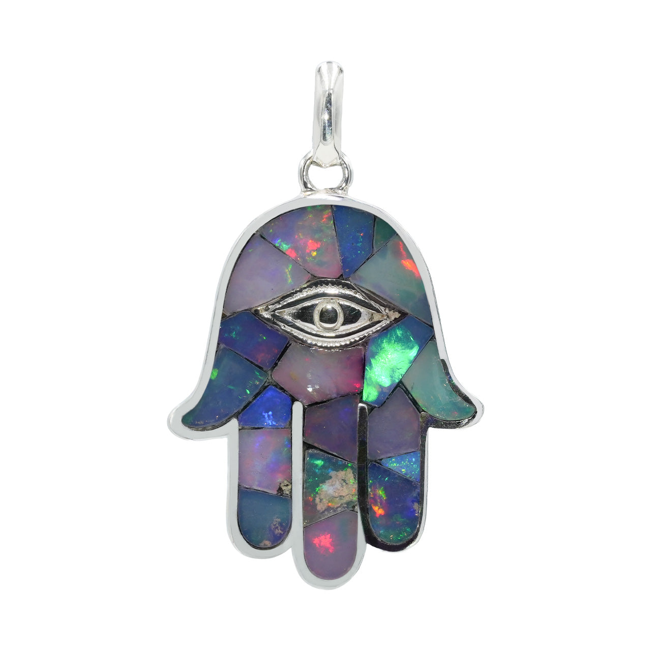 Starborn Ammolite Hamsa Hand Anhänger in Sterling Silber 