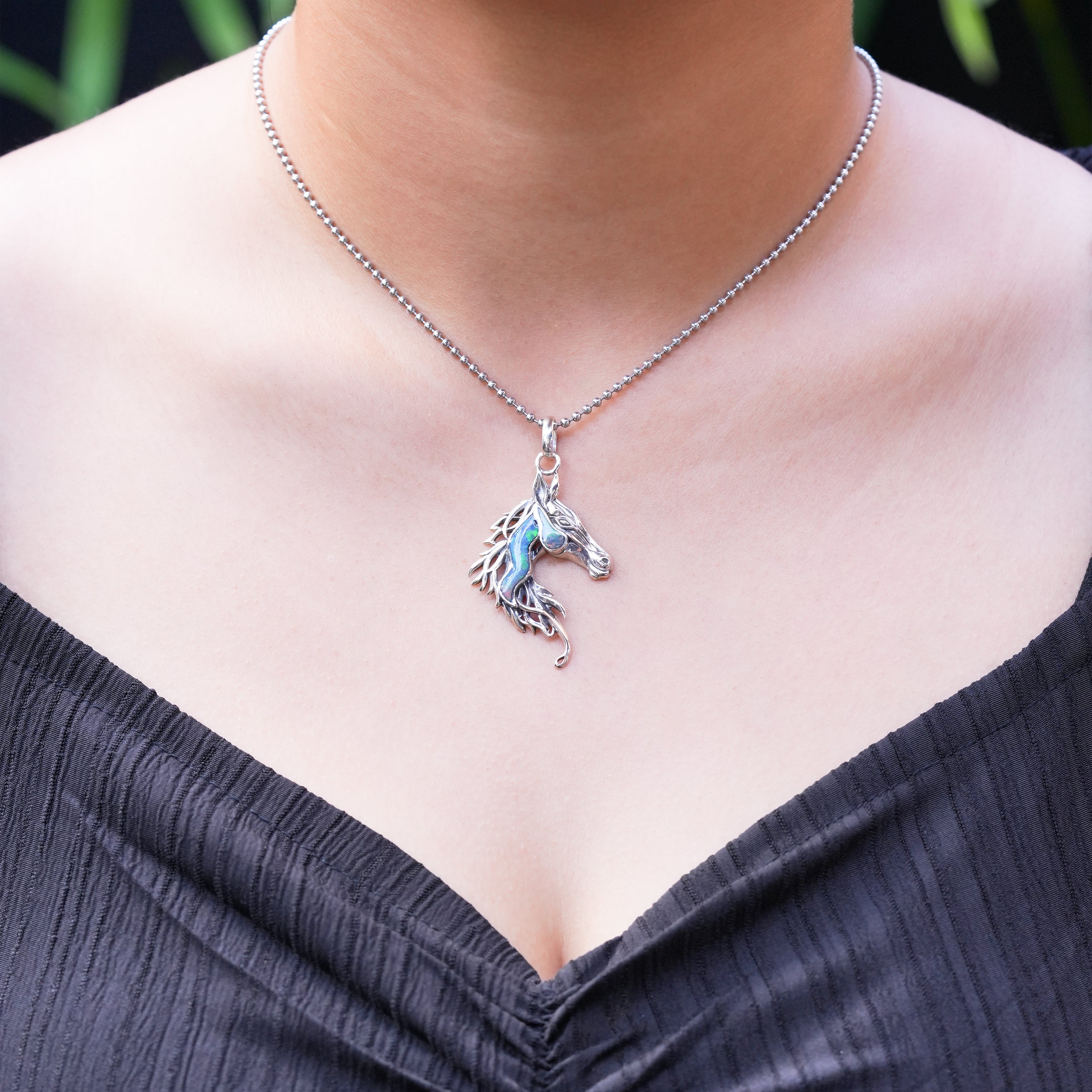 Starborn Natural Ethiopian Opal Horse Head Pendant in Sterling Silver