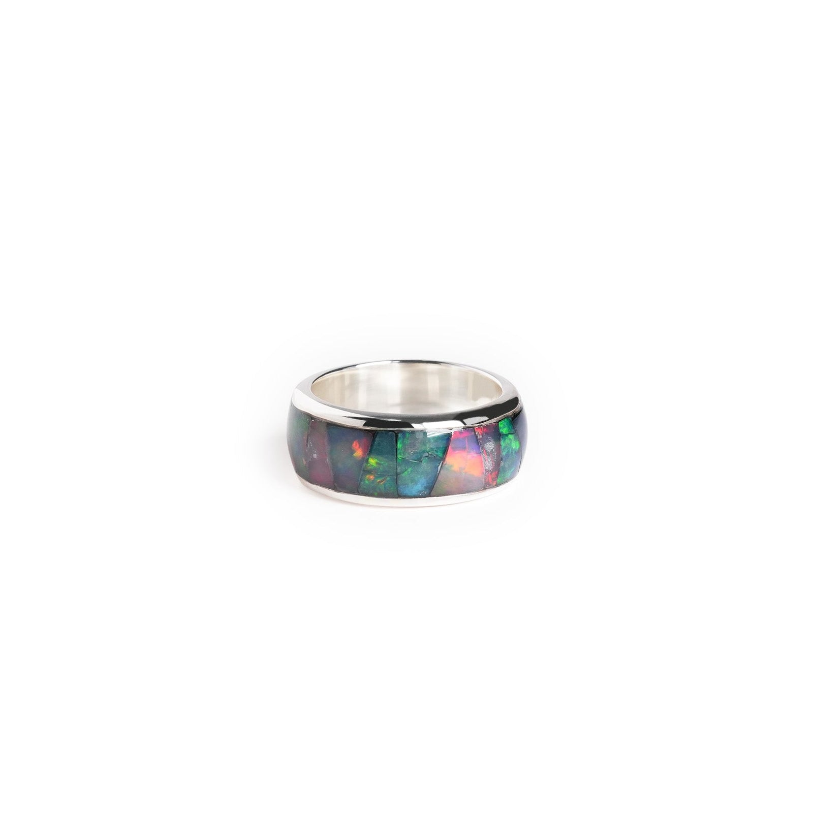 Starborn Natural Ethiopian Opal Inlay Tungsten Style Ring in Sterling Silver