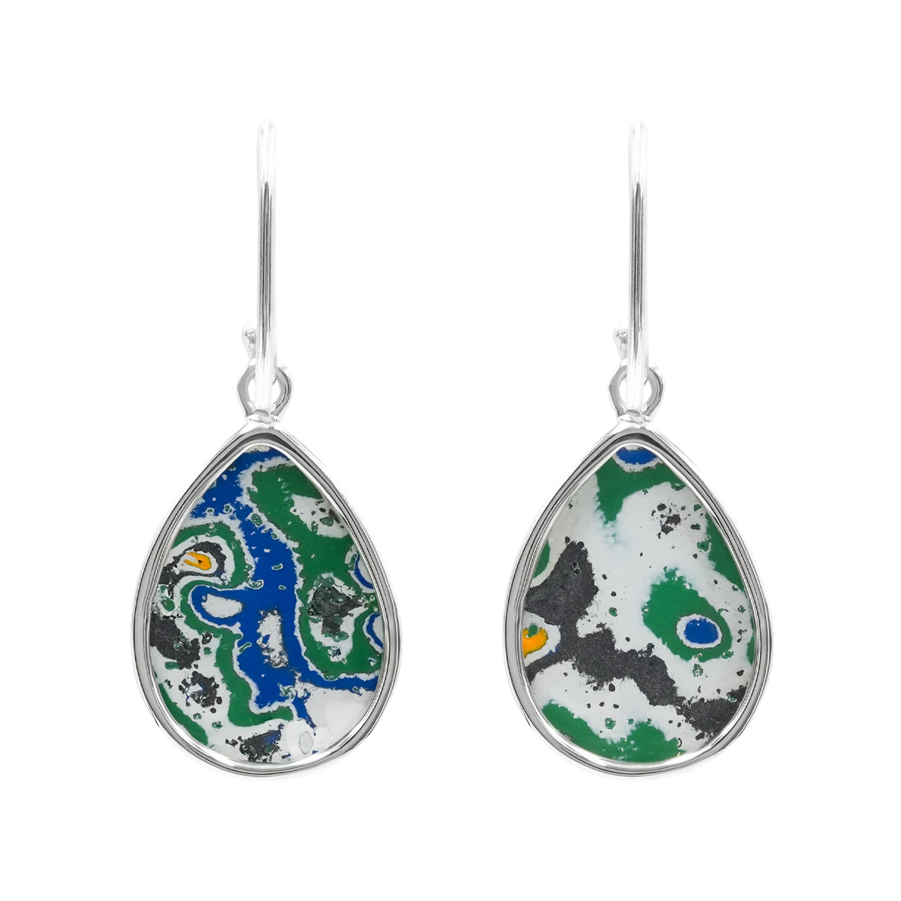 Starborn Green Fordite Round Pear Earrings in Sterling Silver