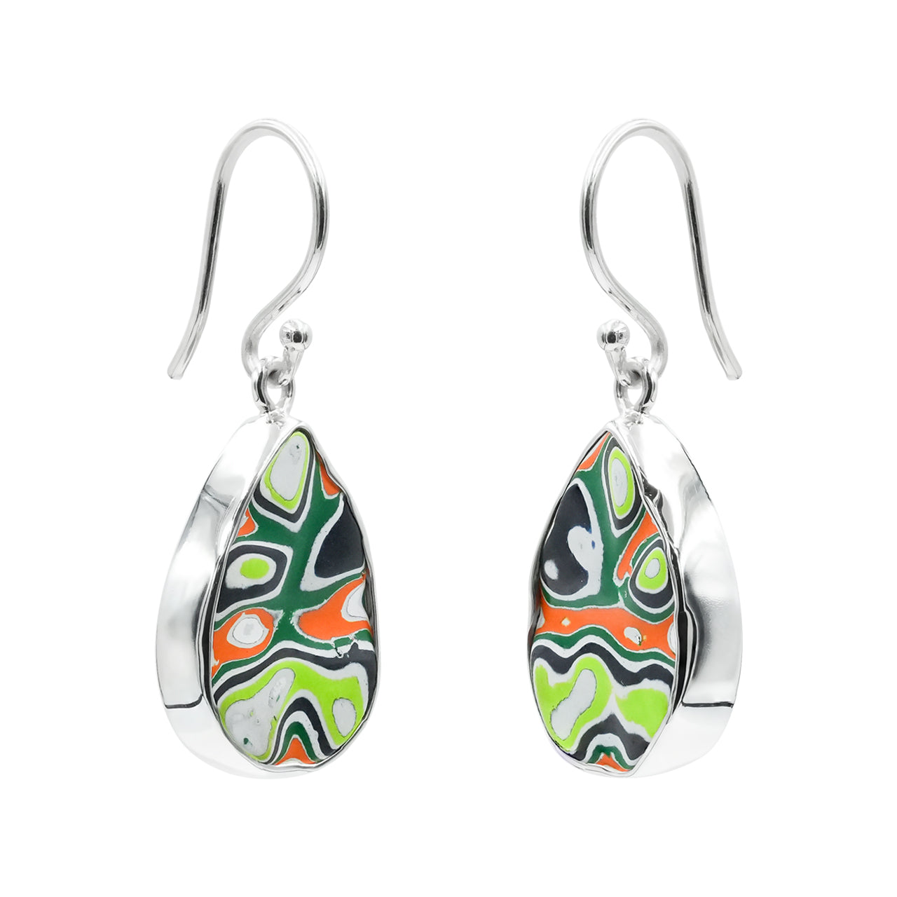 Starborn Green Fordite Round Pear Earrings in Sterling Silver