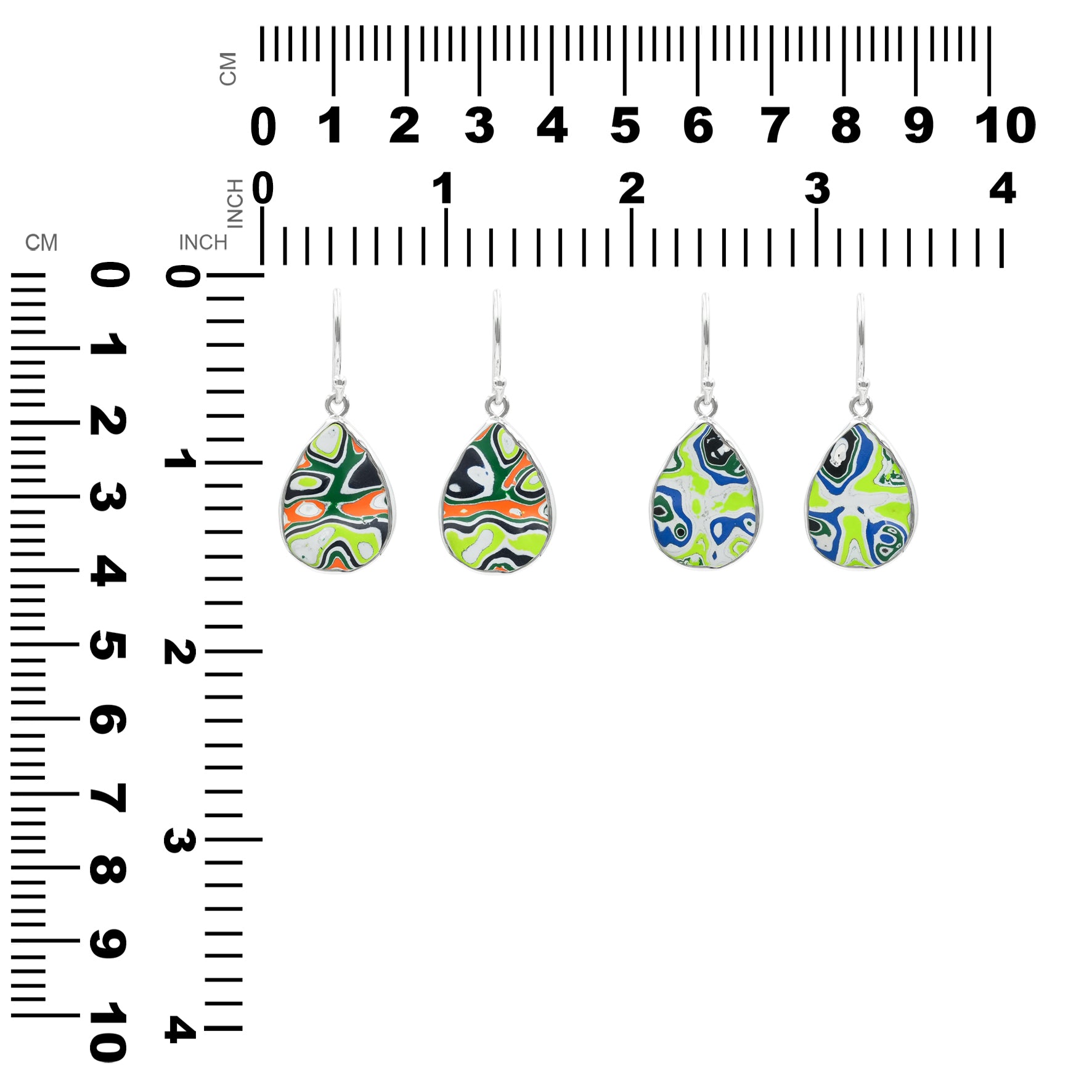 Starborn Green Fordite Round Pear Earrings in Sterling Silver
