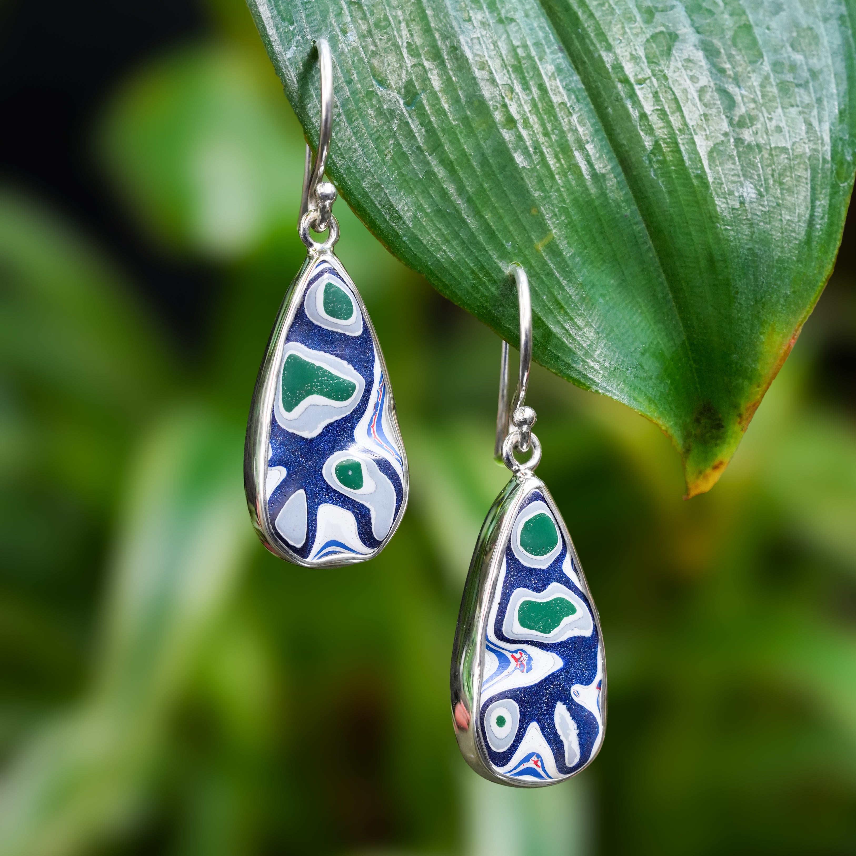 Starborn Blue Fordite Earrings in Sterling Silver