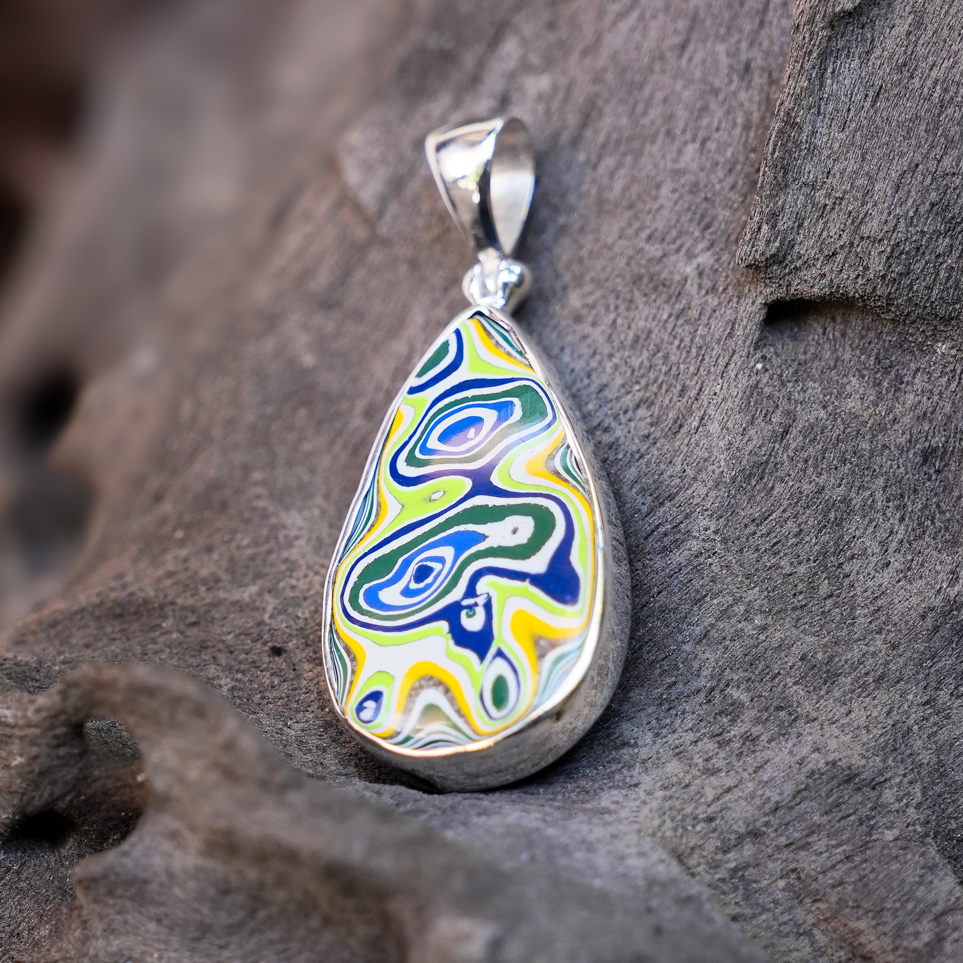 Starborn Green Fordite Fordite Pendant in Sterling Silver