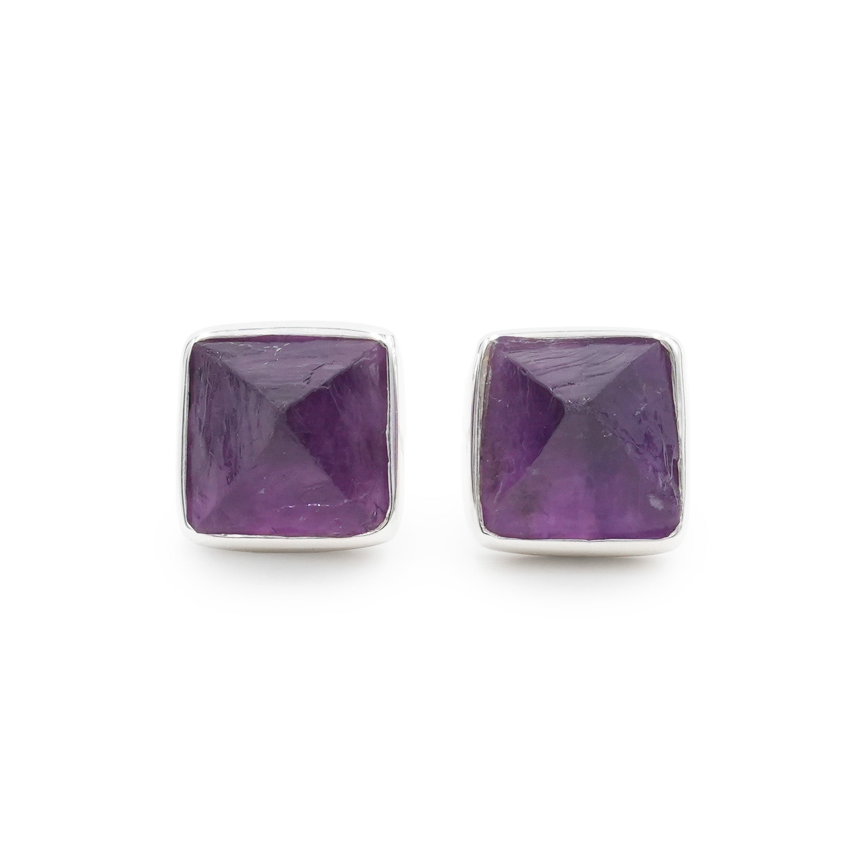 Starborn Purple Fluorite Half-Cut Prism Fluorite Post Earrings in Sterling Silver