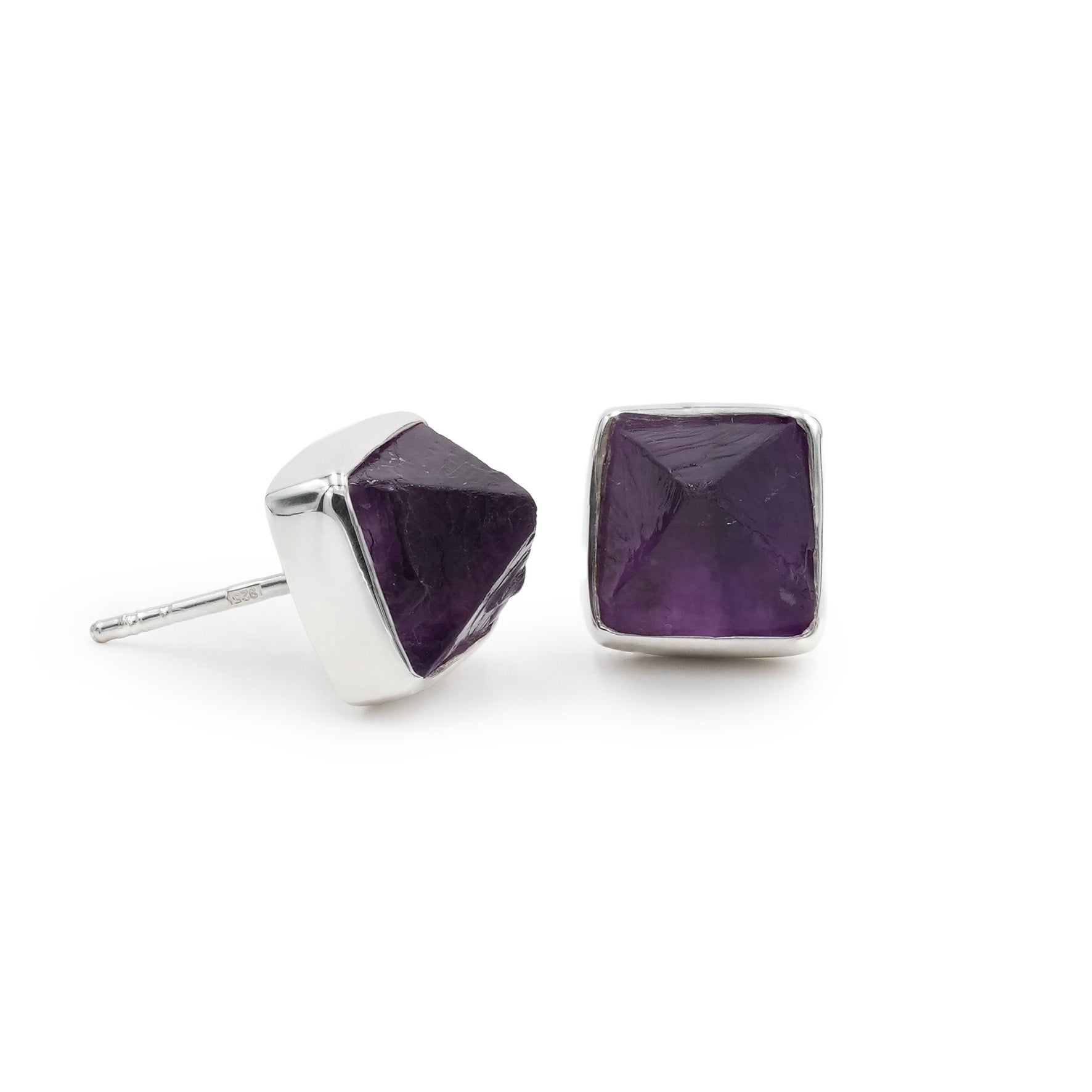 Starborn Purple Fluorite Half-Cut Prism Fluorite Post Earrings in Sterling Silver