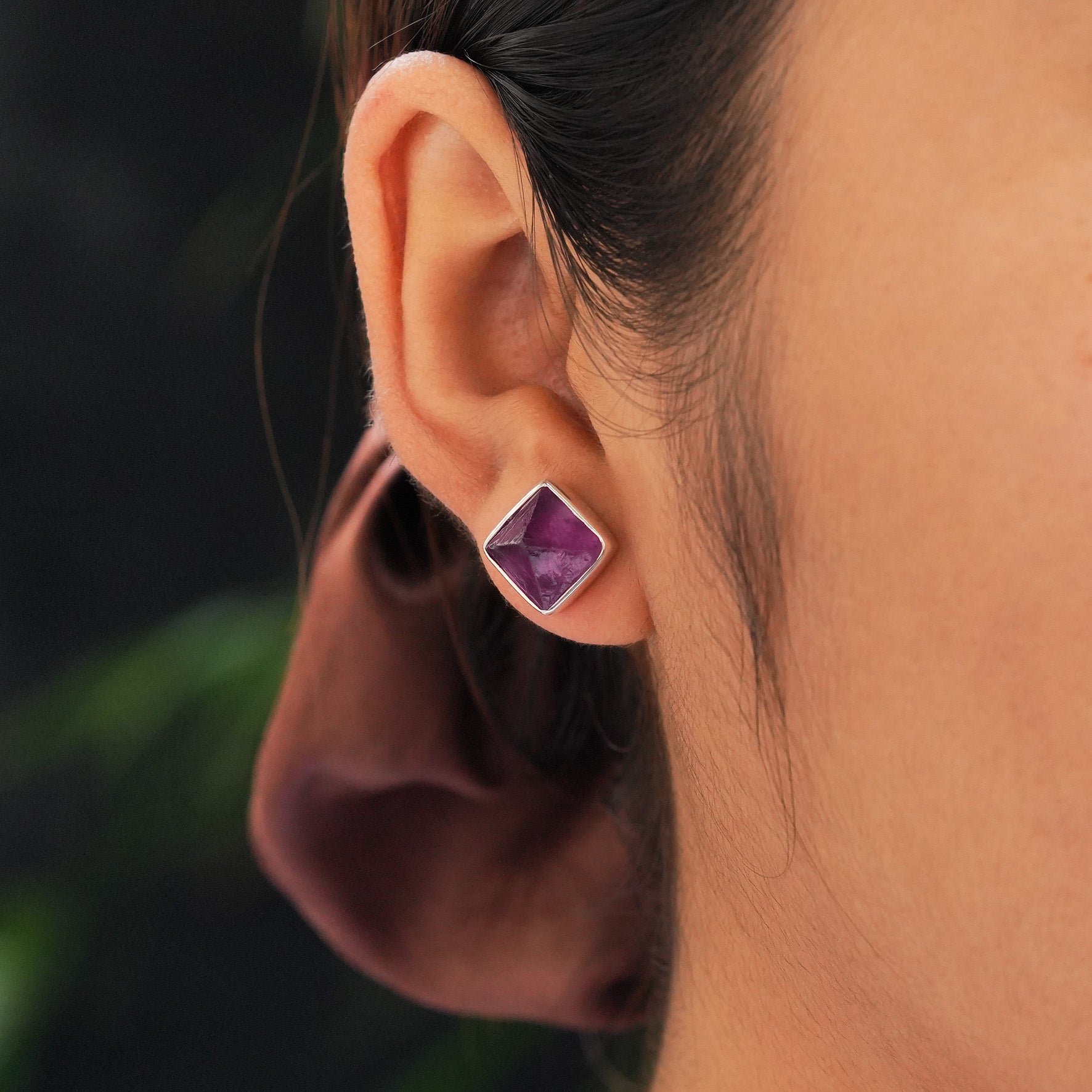 Starborn Purple Fluorite Half-Cut Prism Fluorite Post Earrings in Sterling Silver