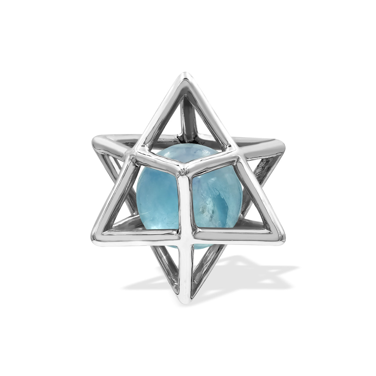 Colgante con esfera de piedras preciosas de jaula mediana Merkabah de Starborn en plata de ley
