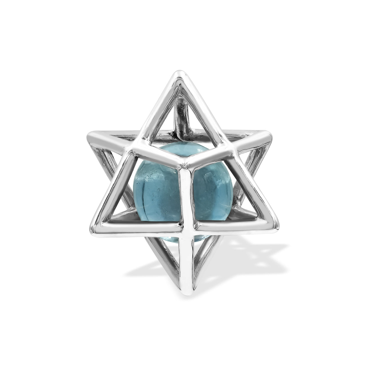 Starborn Merkabah Sterling Silver Cage Pendant and Chain with Fluorite Sphere