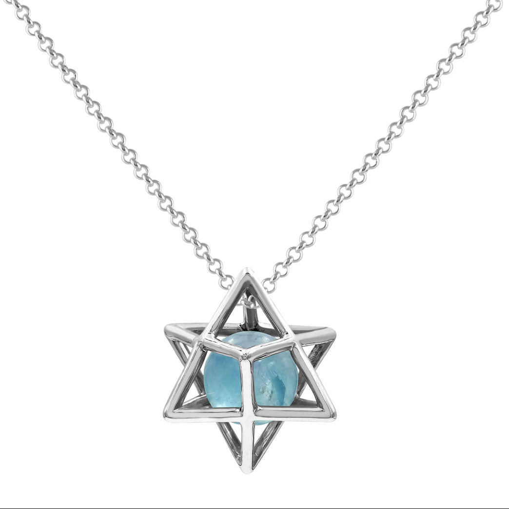 Starborn Merkabah Sterling Silver Cage Pendant and Chain with Fluorite Sphere