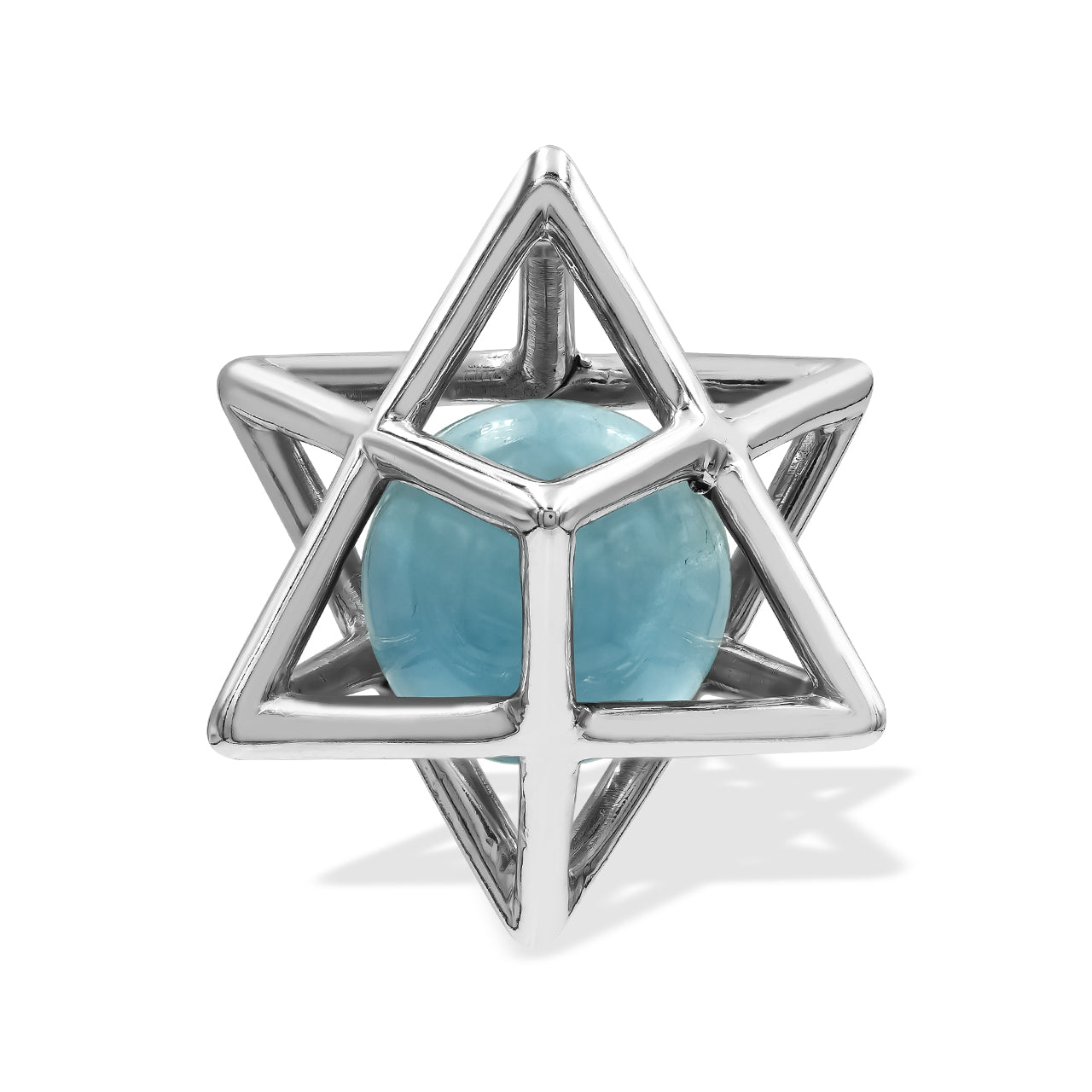Starborn Merkabah Sterling Silver Cage Pendant and Chain with Fluorite Sphere