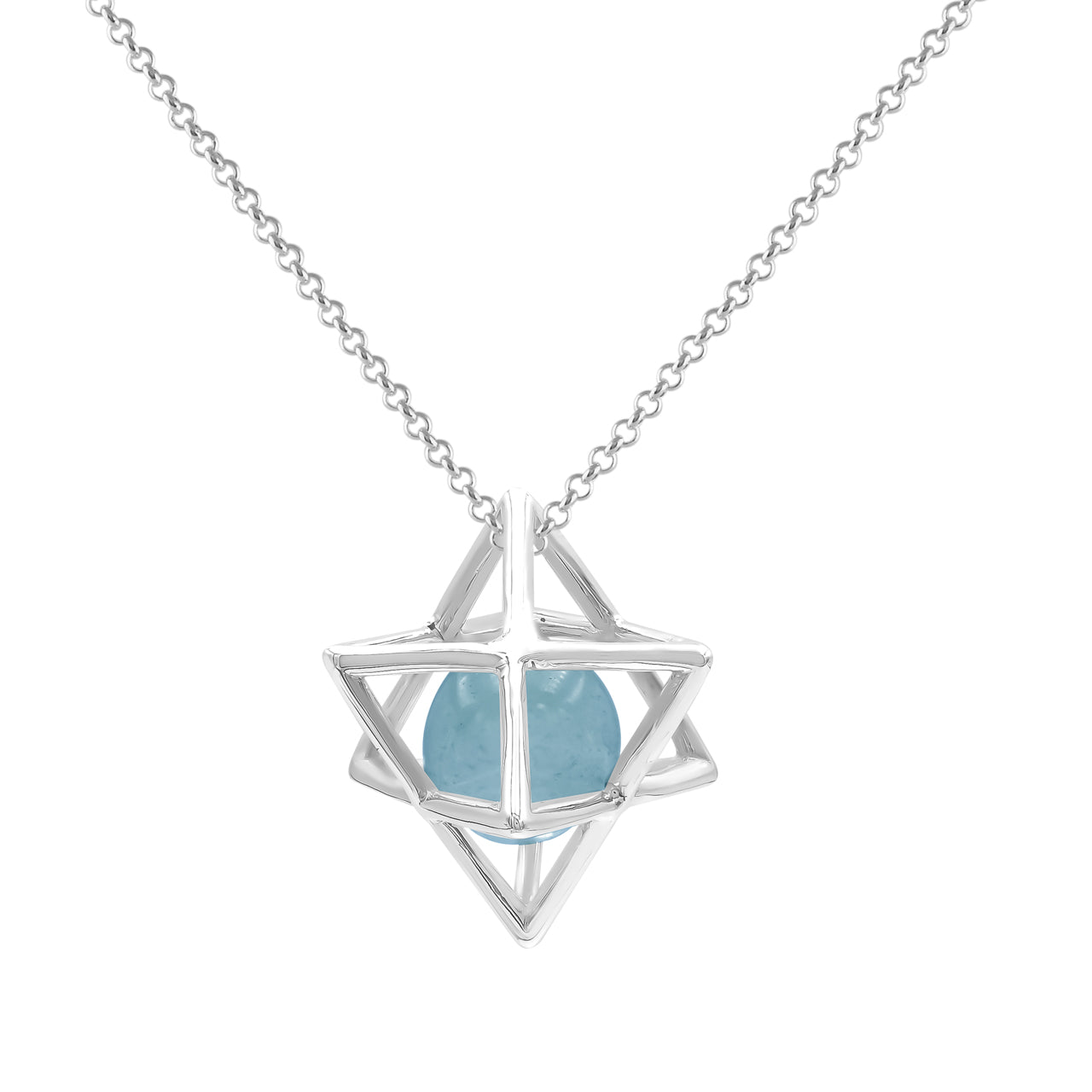 Starborn Merkabah Sterling Silver Cage Pendant and Chain with Fluorite Sphere
