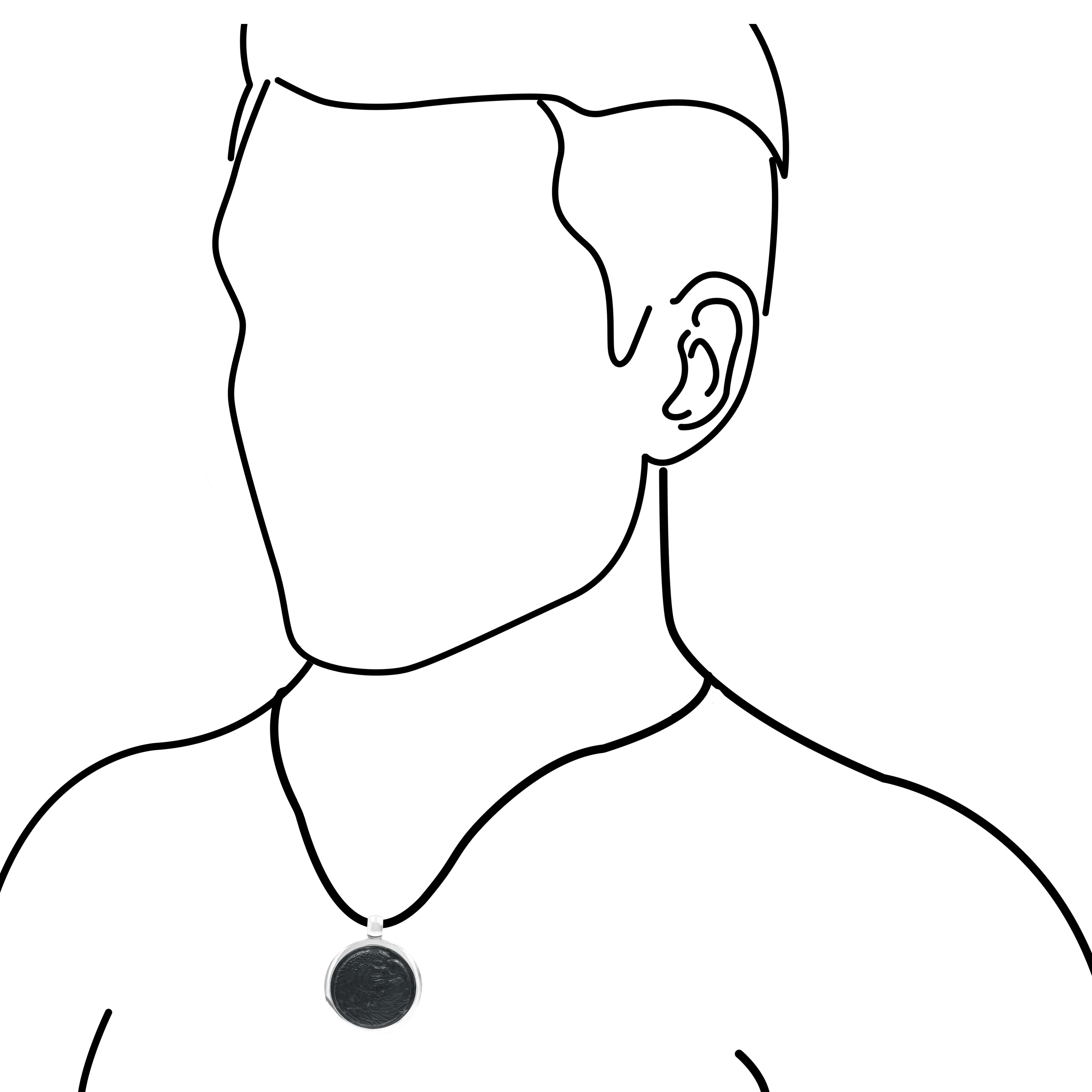 Starborn Fossil Wood Carved Eagle Head Medallion Style Pendant in Sterling Silver