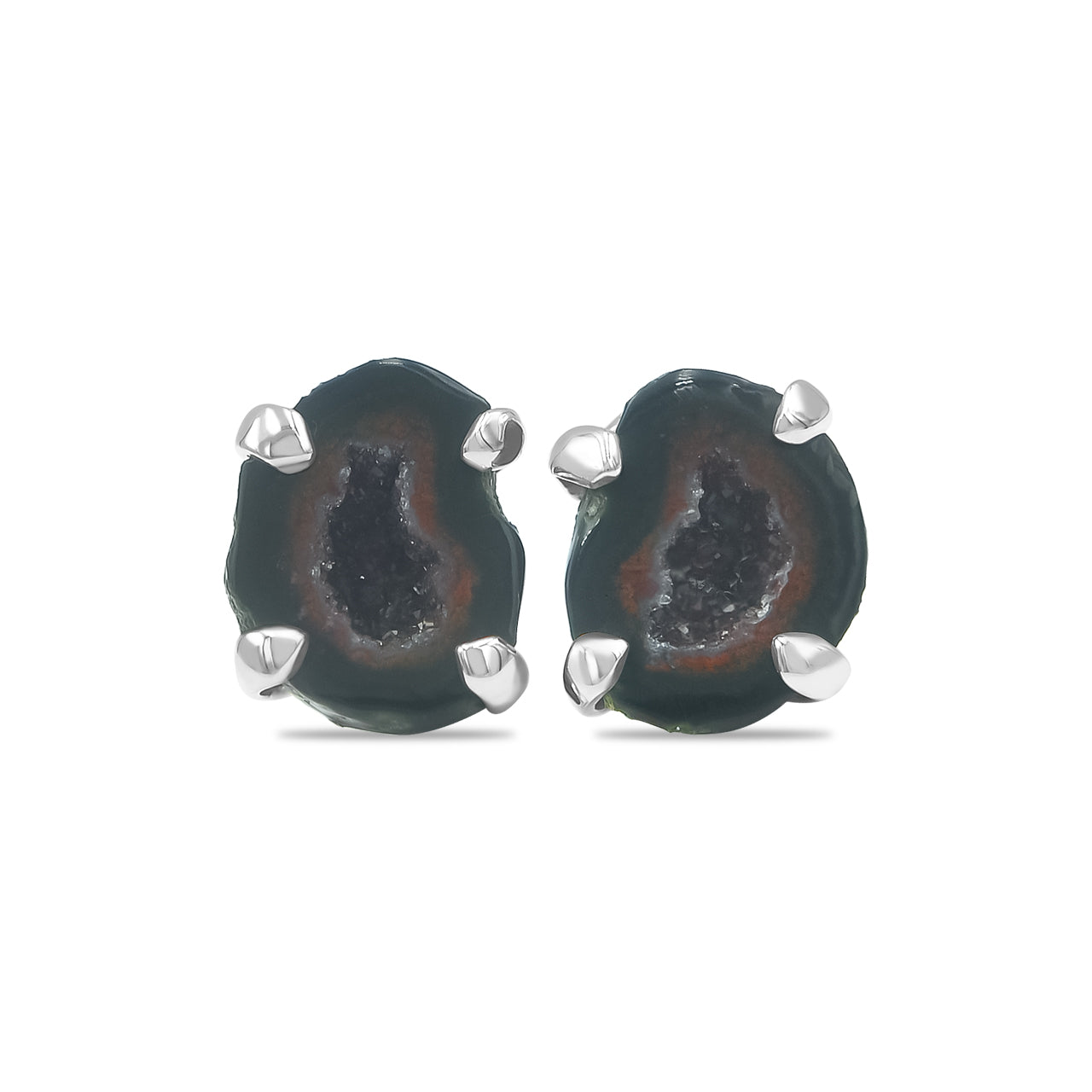 Starborn Agate Geode Post Style Earrings in Sterling Silver