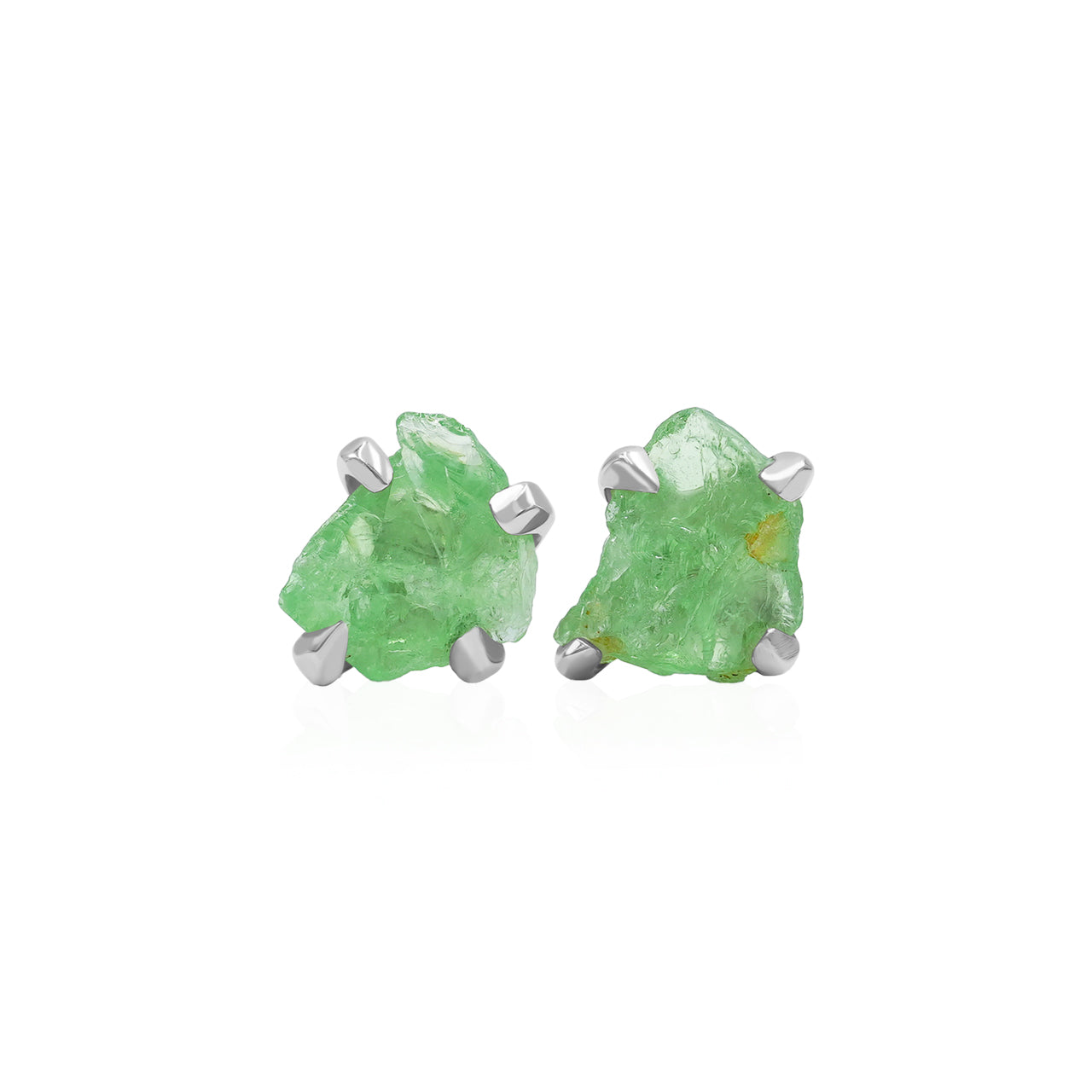 Starborn Green Garnet Tsavorite Rough Post Style Earring in Sterling Silver