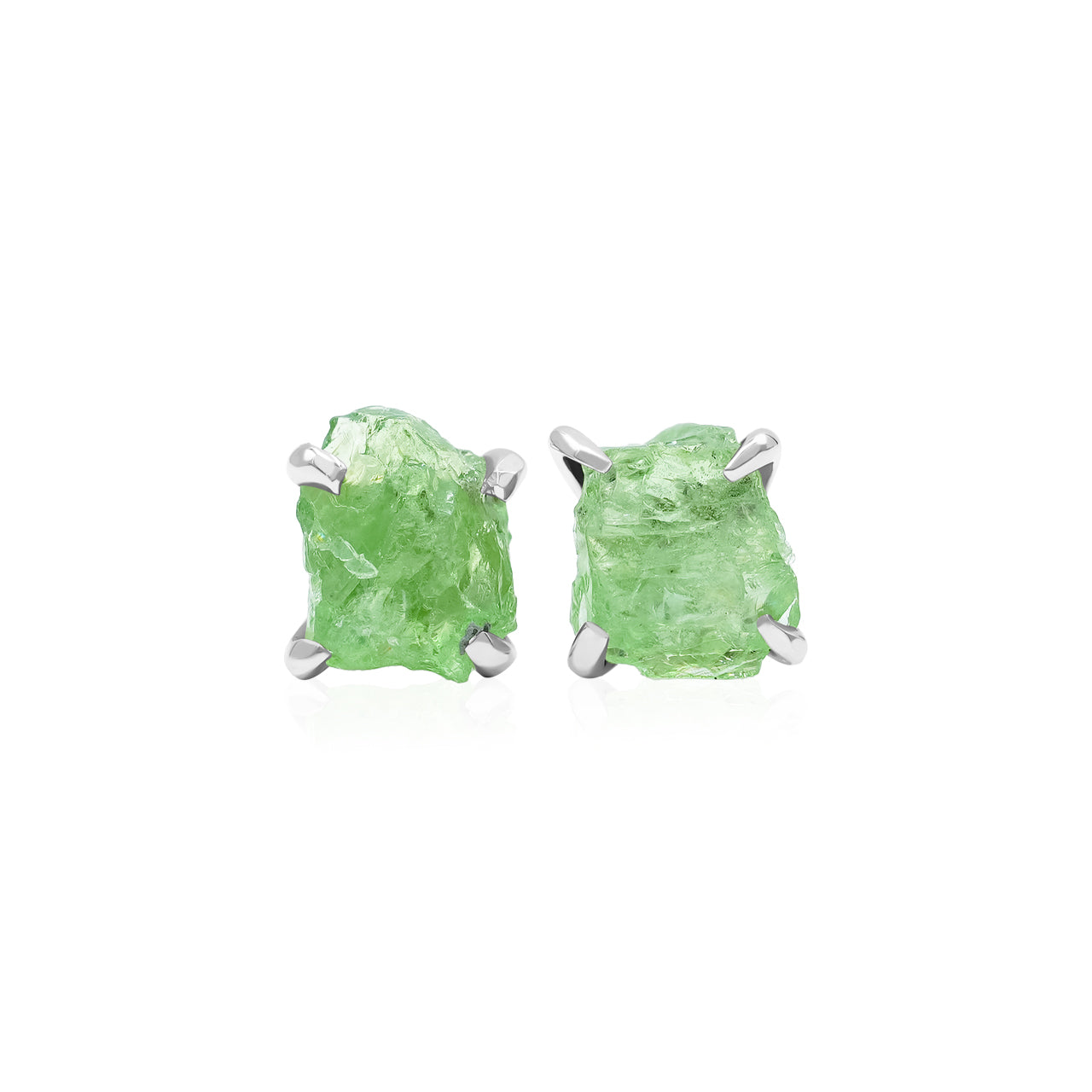 Starborn Green Garnet Tsavorite Rough Post Style Earring in Sterling Silver