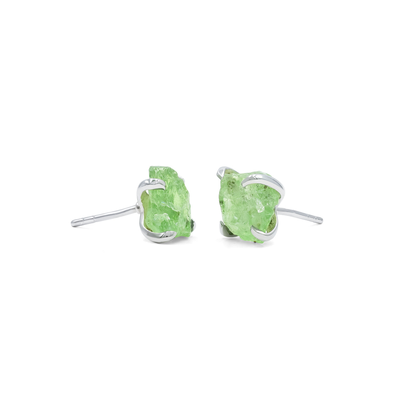 Starborn Green Garnet Tsavorite Rough Post Style Earring in Sterling Silver