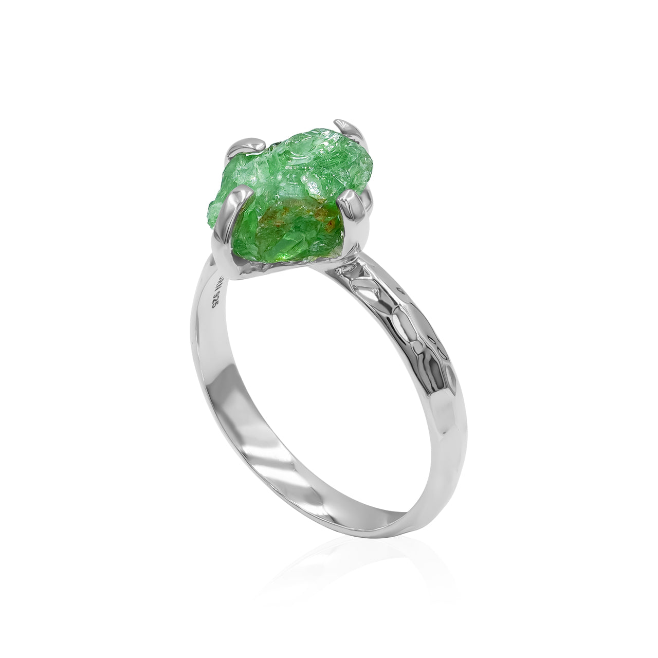 Starborn Green Garnet Tsavorite Prong Set Ring in Sterling Silver