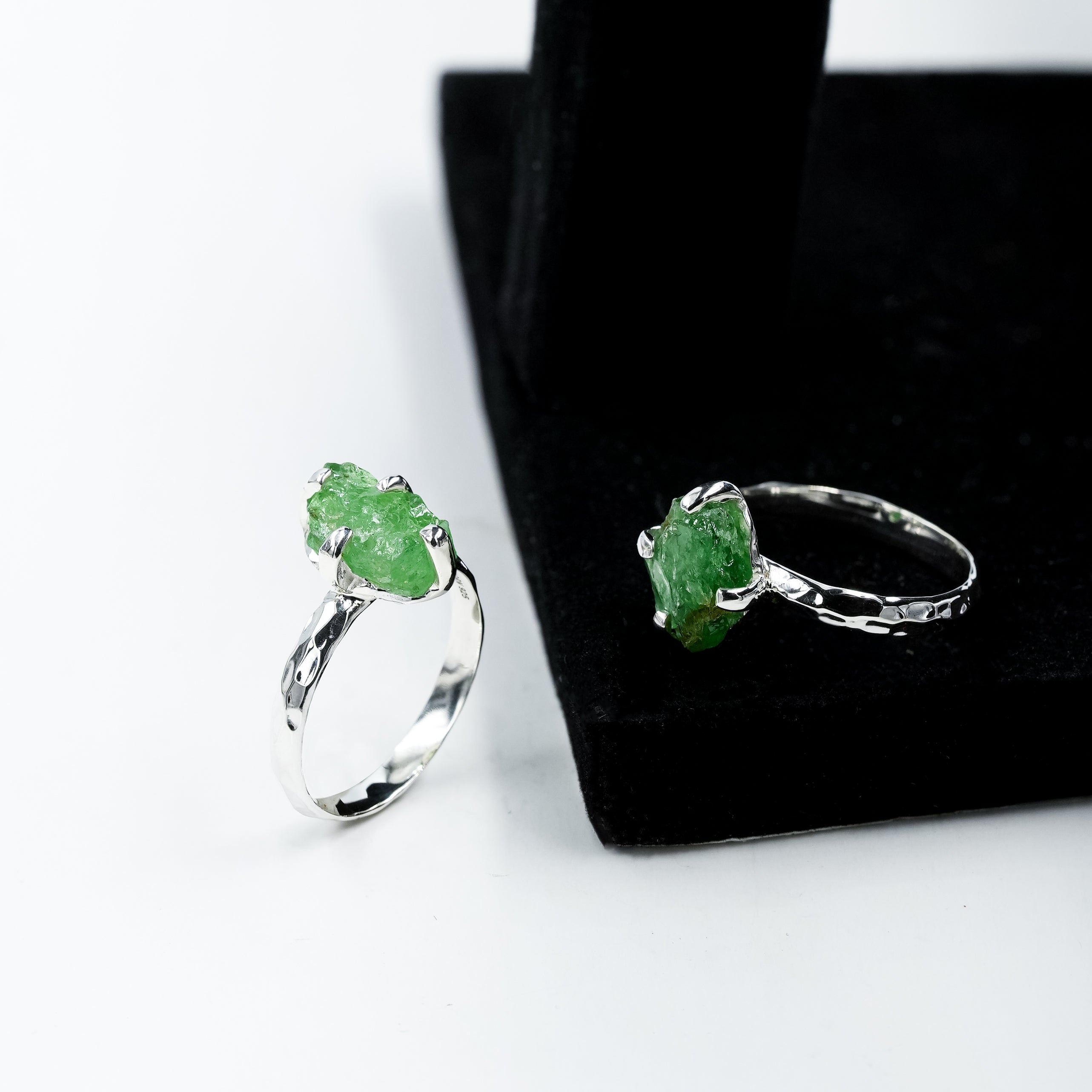 Starborn Green Garnet Tsavorite Prong Set Ring in Sterling Silver