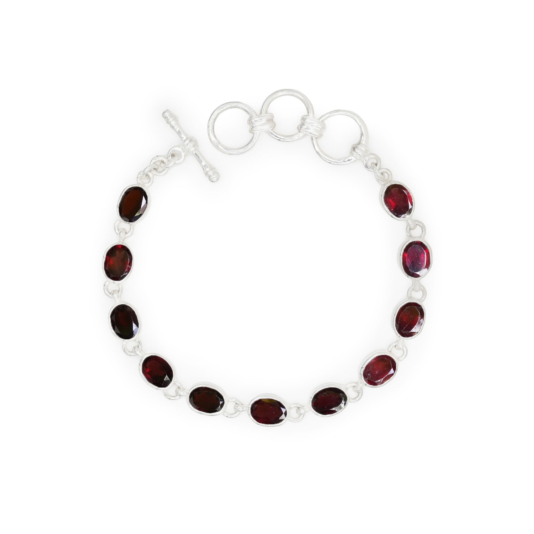 Starborn Garnet Crystal Oval Faceted Bracelet in Fine Sterling Silver