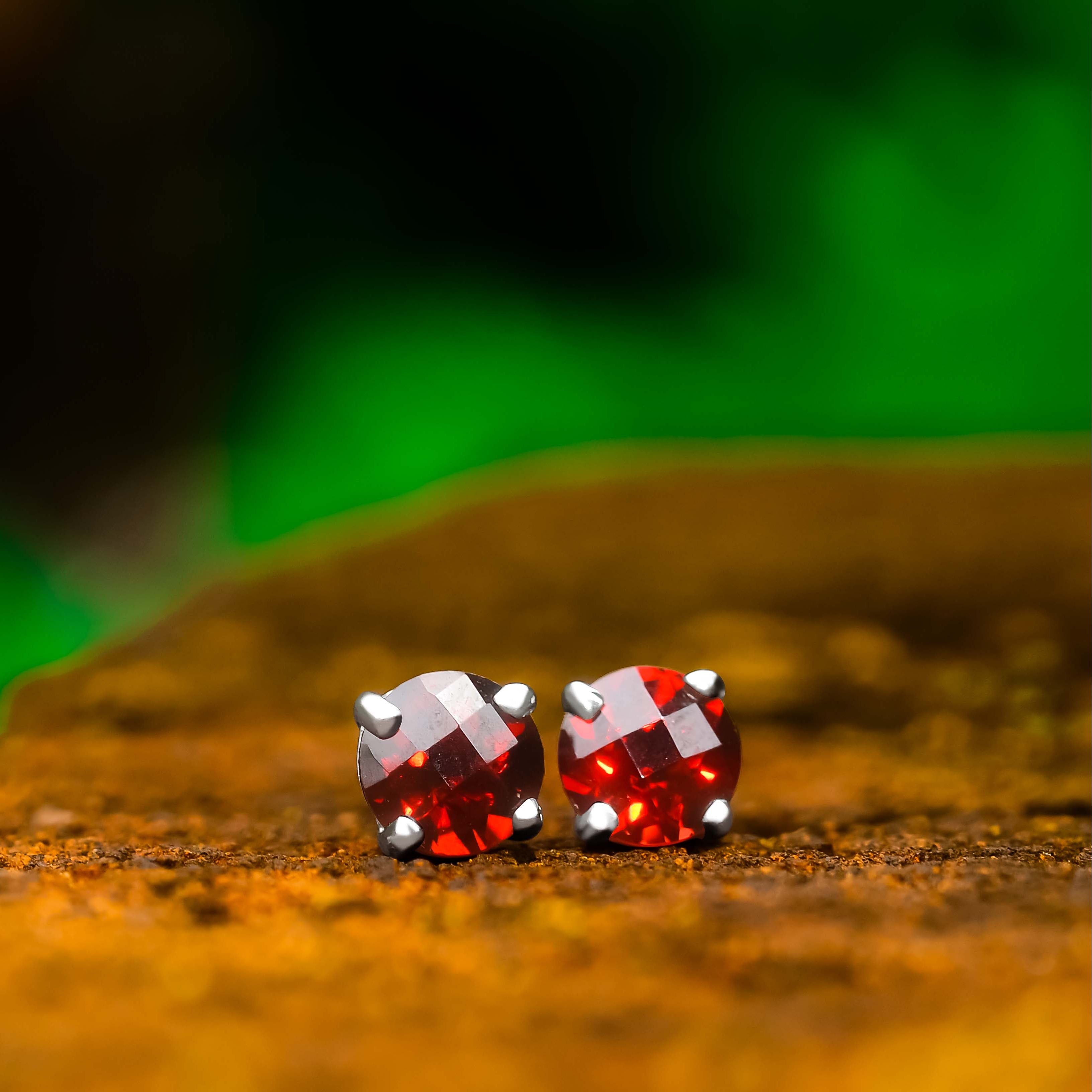 Starborn Garnet Faceted Round Post Earrings in Sterling Silver with Solid Bezel