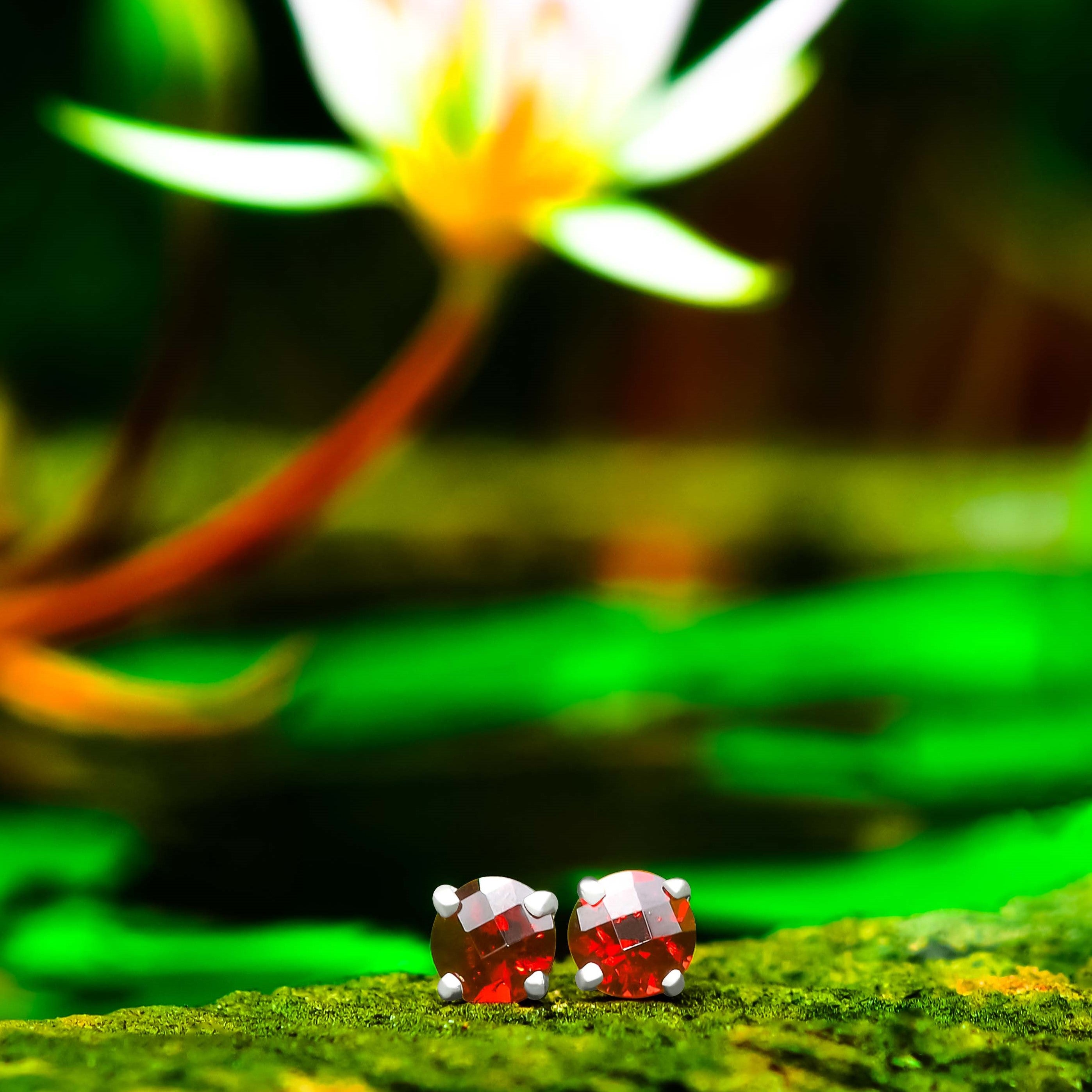 Starborn Garnet Faceted Round Post Earrings in Sterling Silver with Gap Bezel