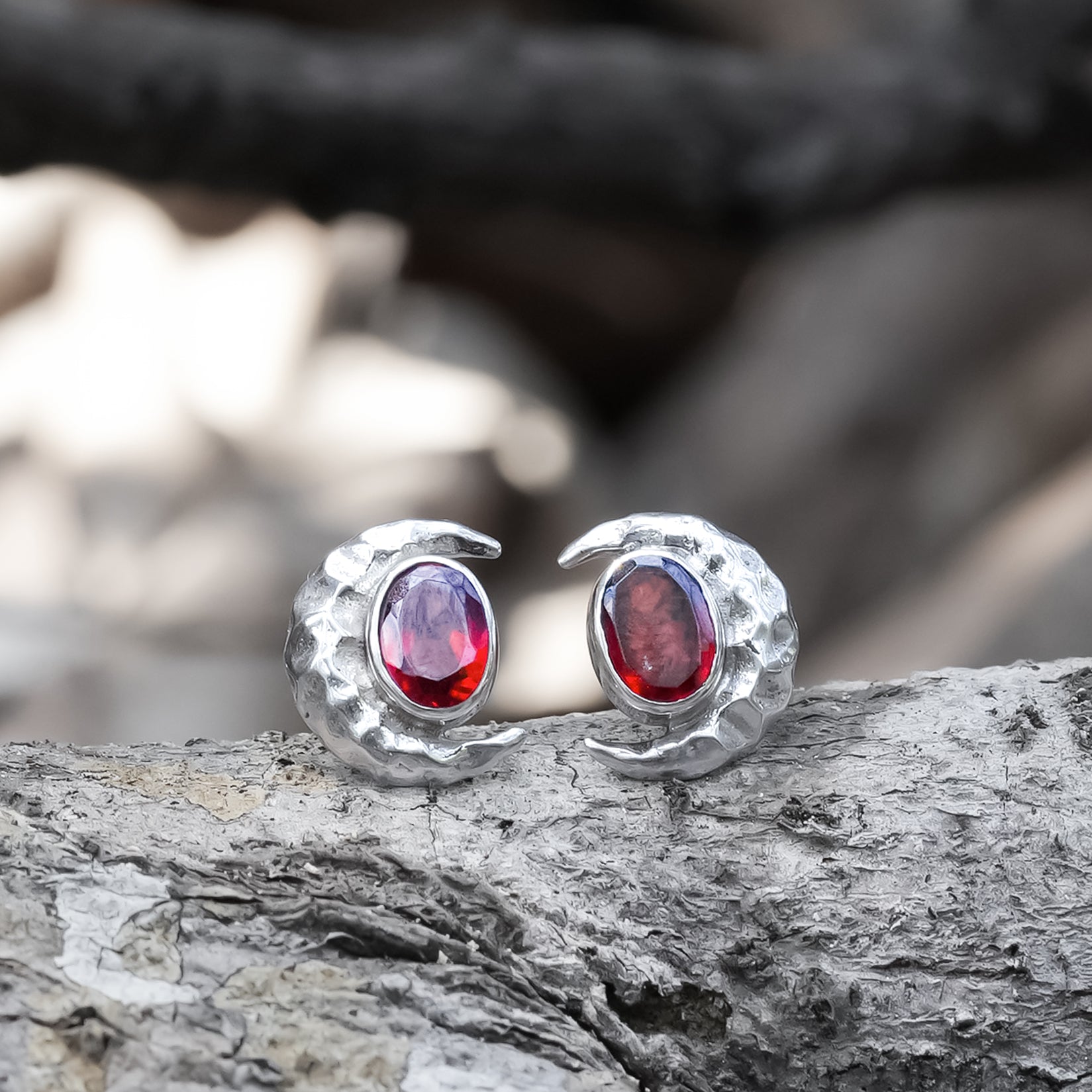 Starborn Crescent Moon Faceted Crystal Oval Post Style Earrings in Sterling Silver