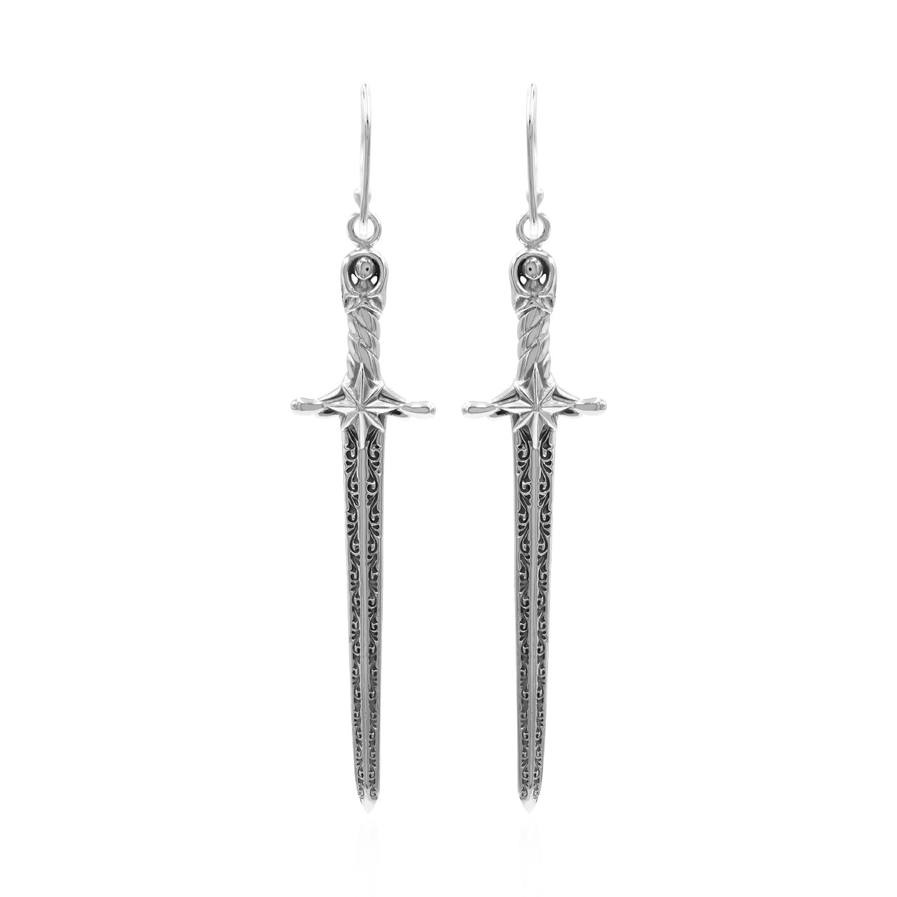 Starborn Garnet Sword Dangle Earrings in Sterling Silver