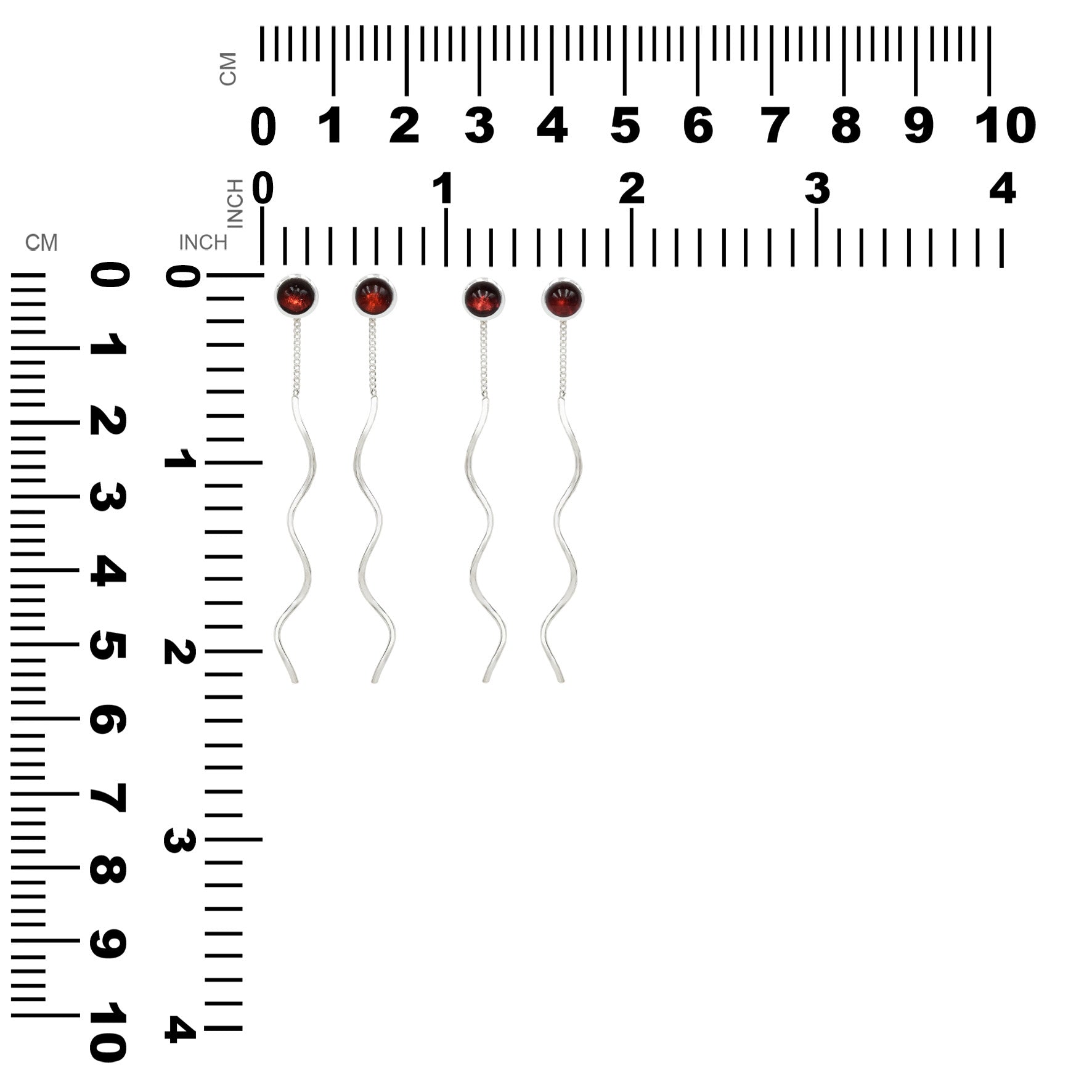 Starborn Polished Garnet Stud Earrings with Flowing Curled Wire Drop in Sterling Silver