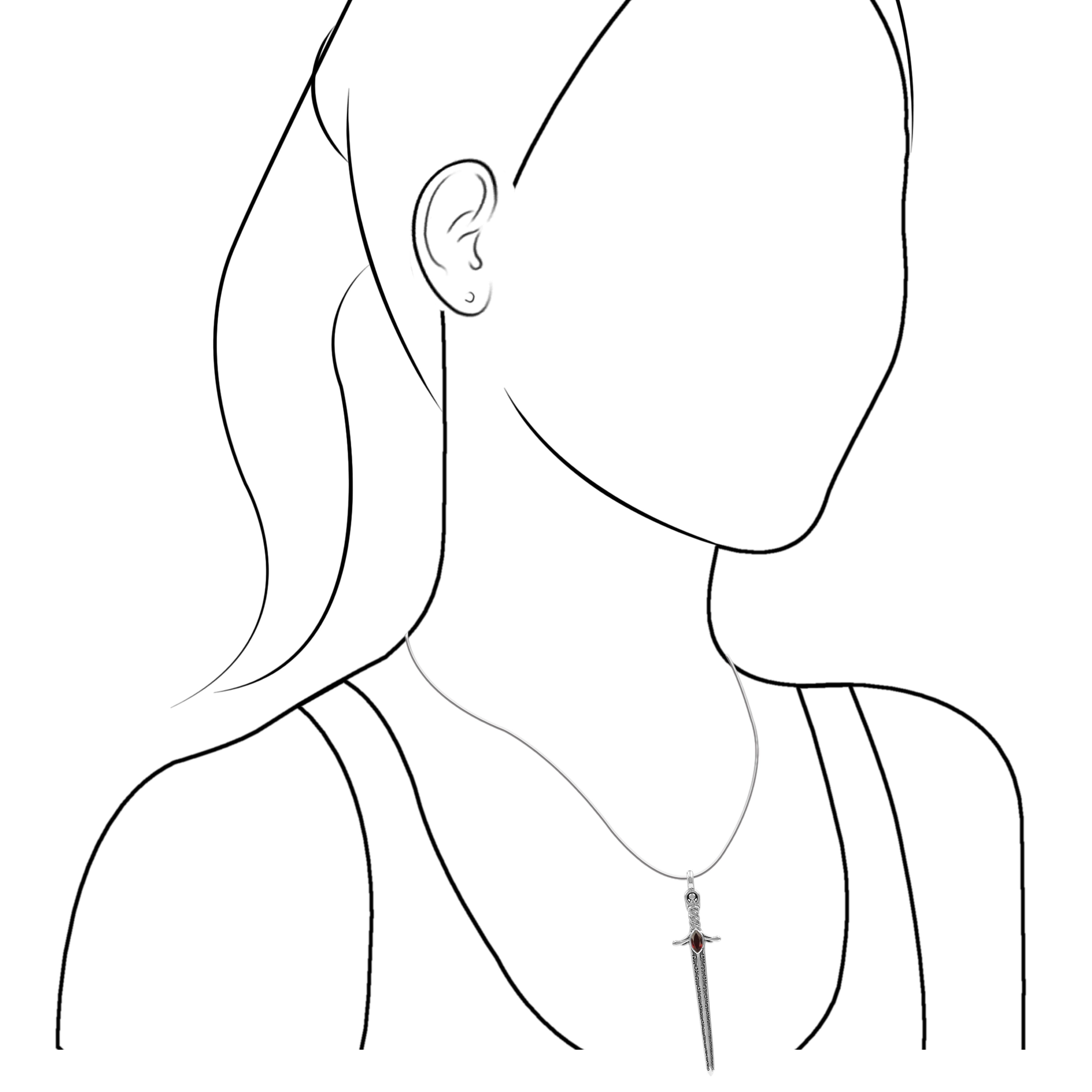 Starborn Garnet Sword Pendant in Sterling Silver