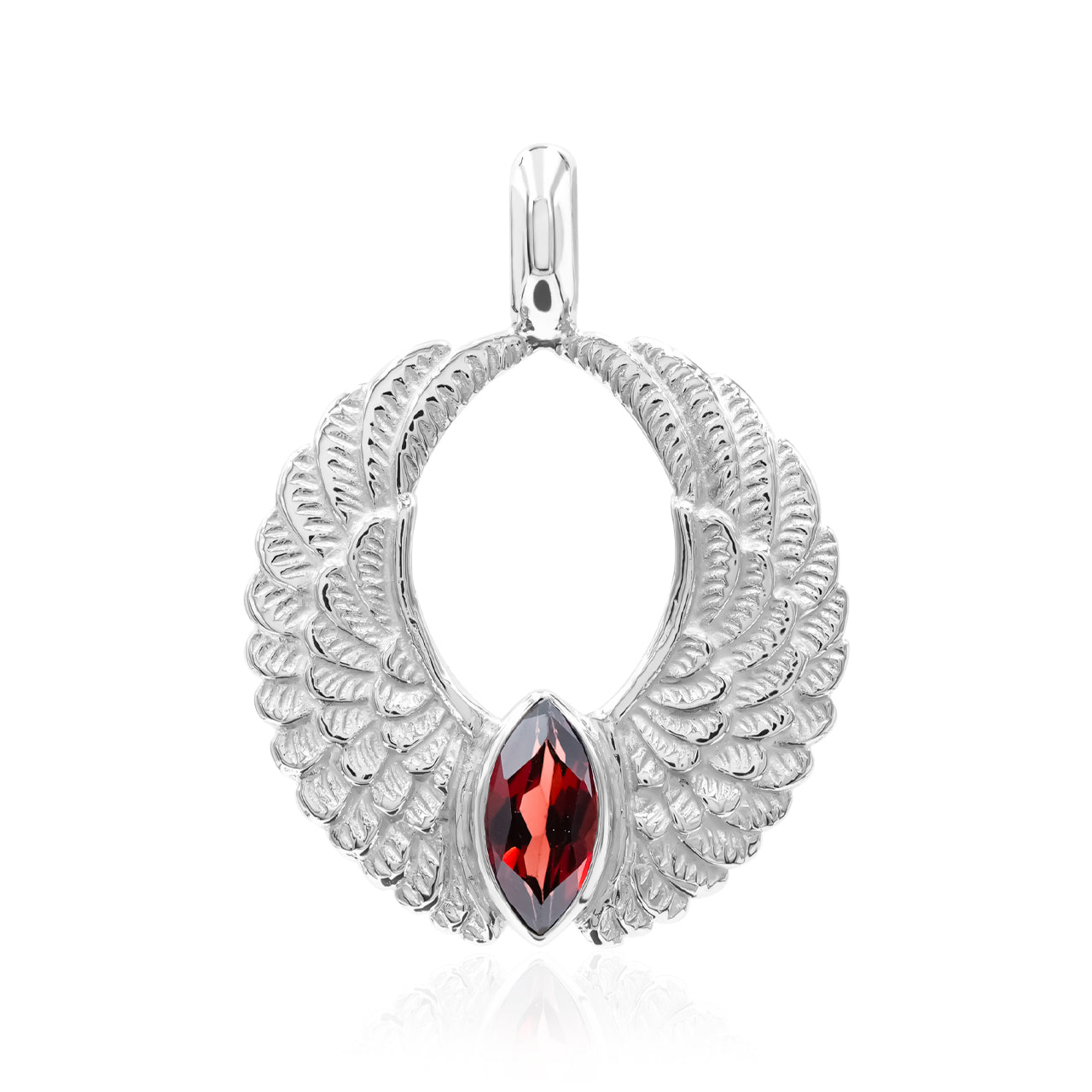 Starborn Angel Wings Pendant with Marquise Garnet in Sterling Silver