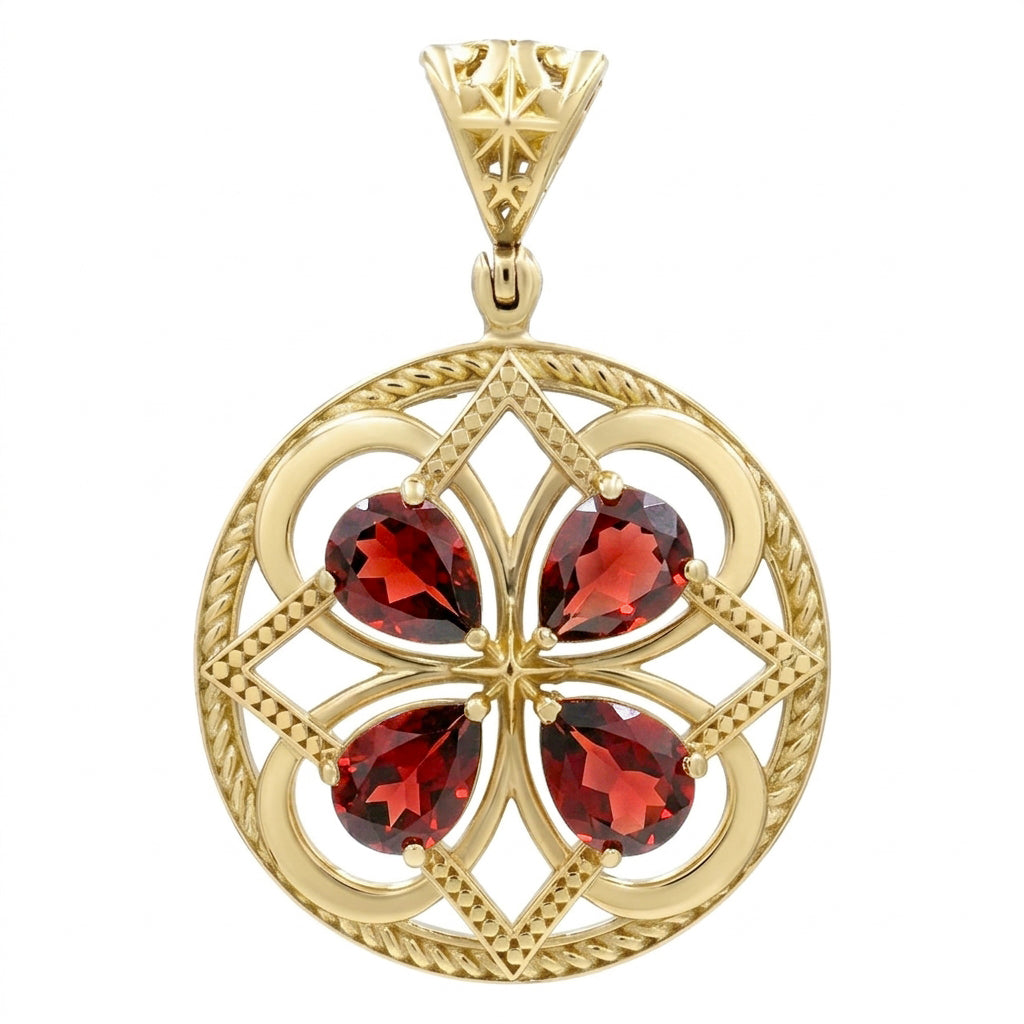 Starborn Garnet Four Leaf Clover Pendant in Nordic Gold