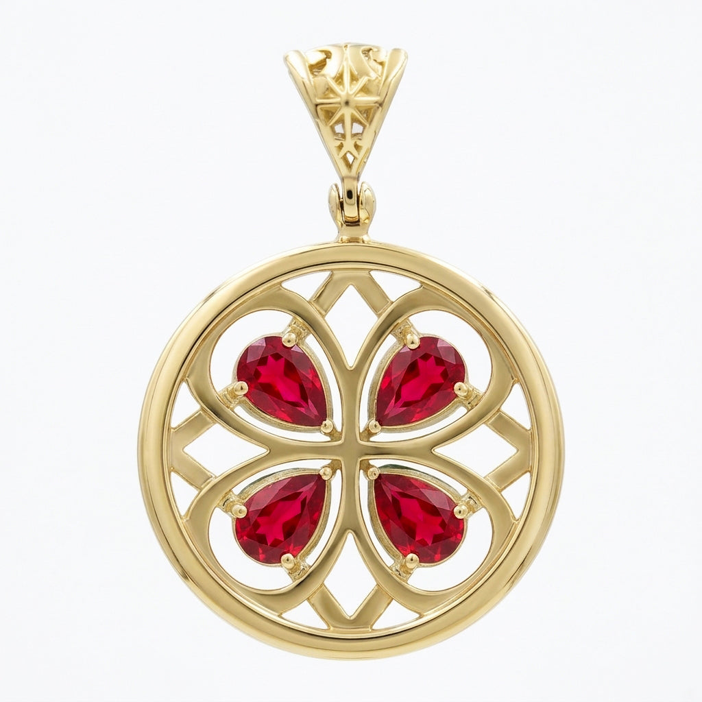 Starborn Garnet Four Leaf Clover Pendant in Nordic Gold
