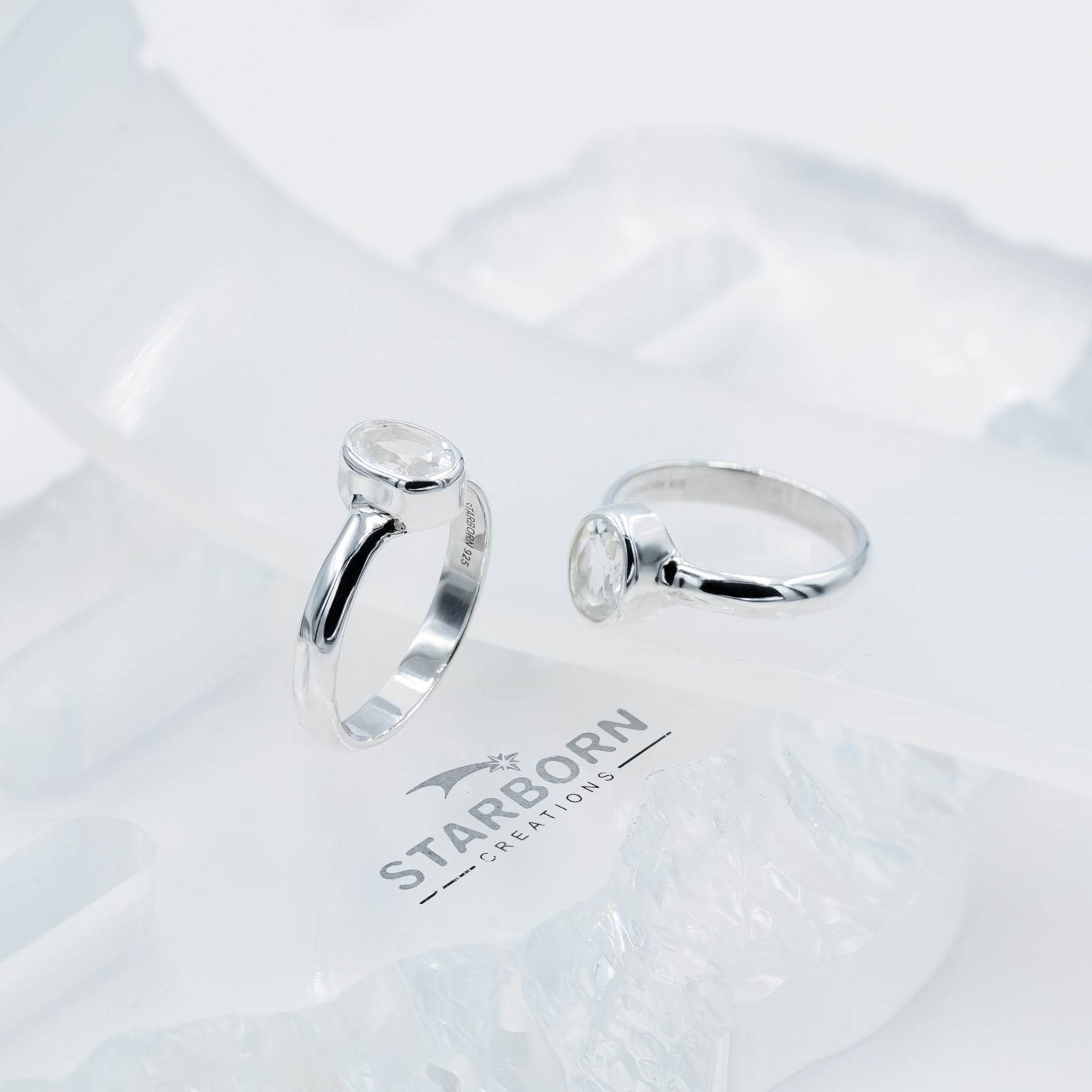 Starborn Goshenite Oval Faceted Ring in Fine Sterling Silver