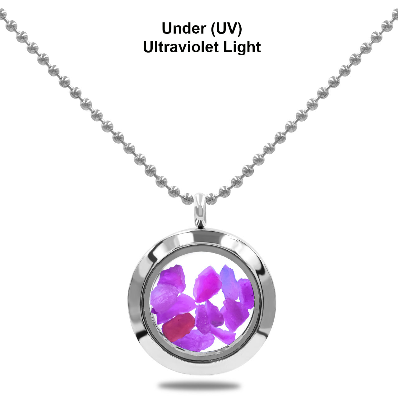 Collar con colgante de ventana de acero inoxidable y hackmanita fluorescente de Starborn