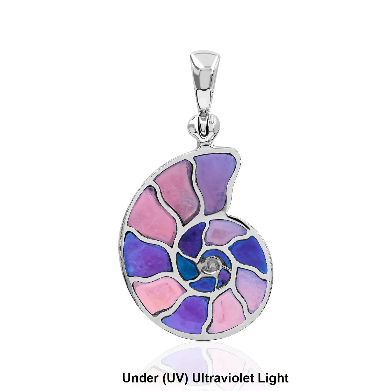 Starborn Gemstone Inlay Nautilus Ammonite Pendant in Sterling Silver