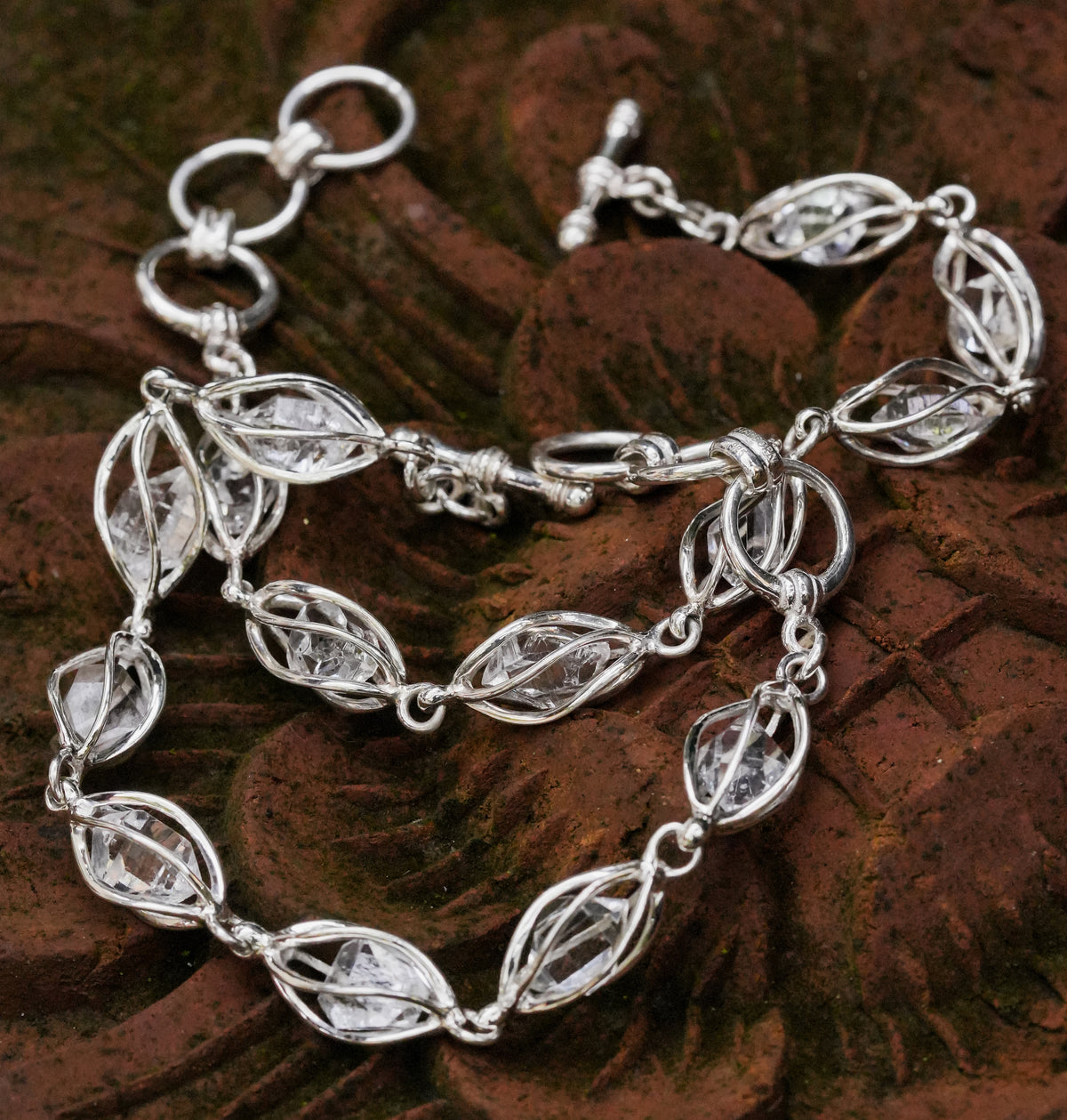 Brazalete de cristal de cuarzo y diamantes Herkimer de Starborn en plata de ley