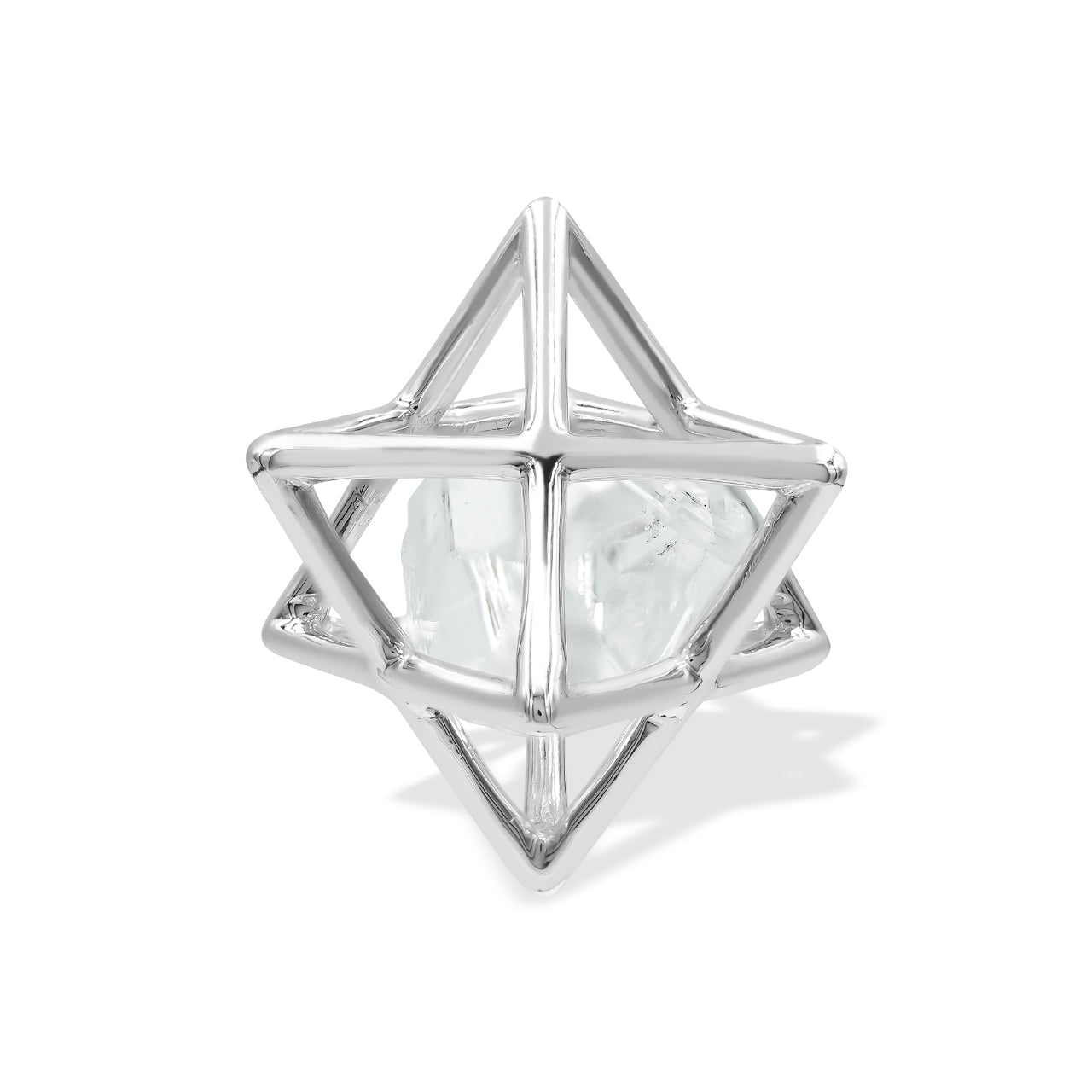 Starborn Natural Raw Herkimer Diamond (Quartz Crystal) in Merkabah Sterling Silver Cage Pendant and Chain