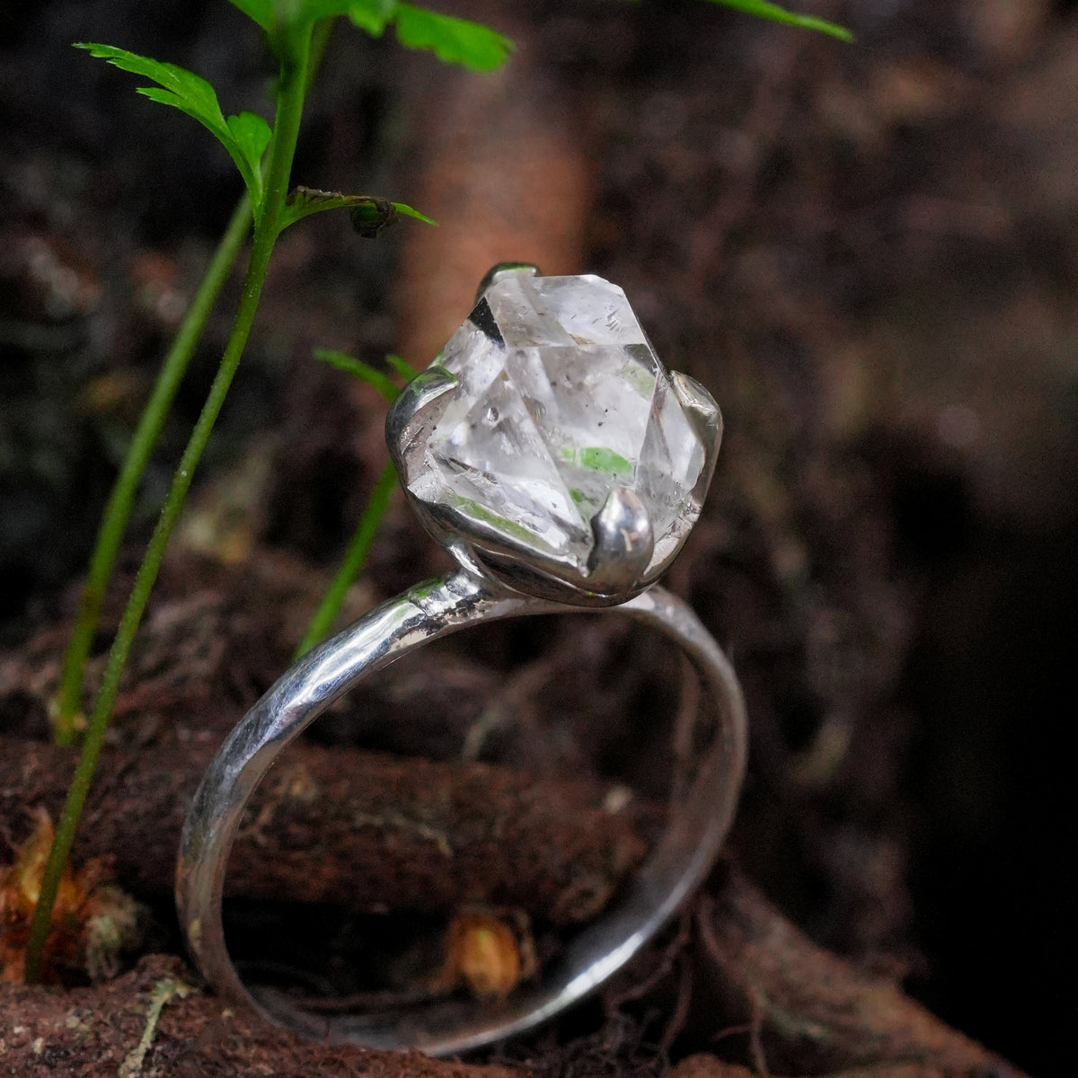 Starborn Herkimer Diamond Quartz Crystal Ring in Sterling Silver