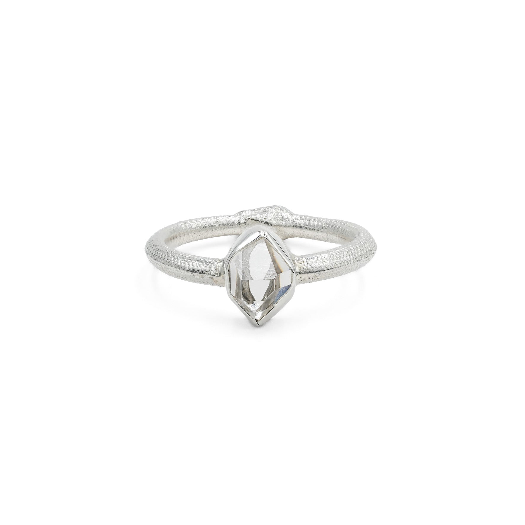 Starborn Ouroboros Ring with Faceted Herkimer Diamond Quartz Crystal in Sterling Silver