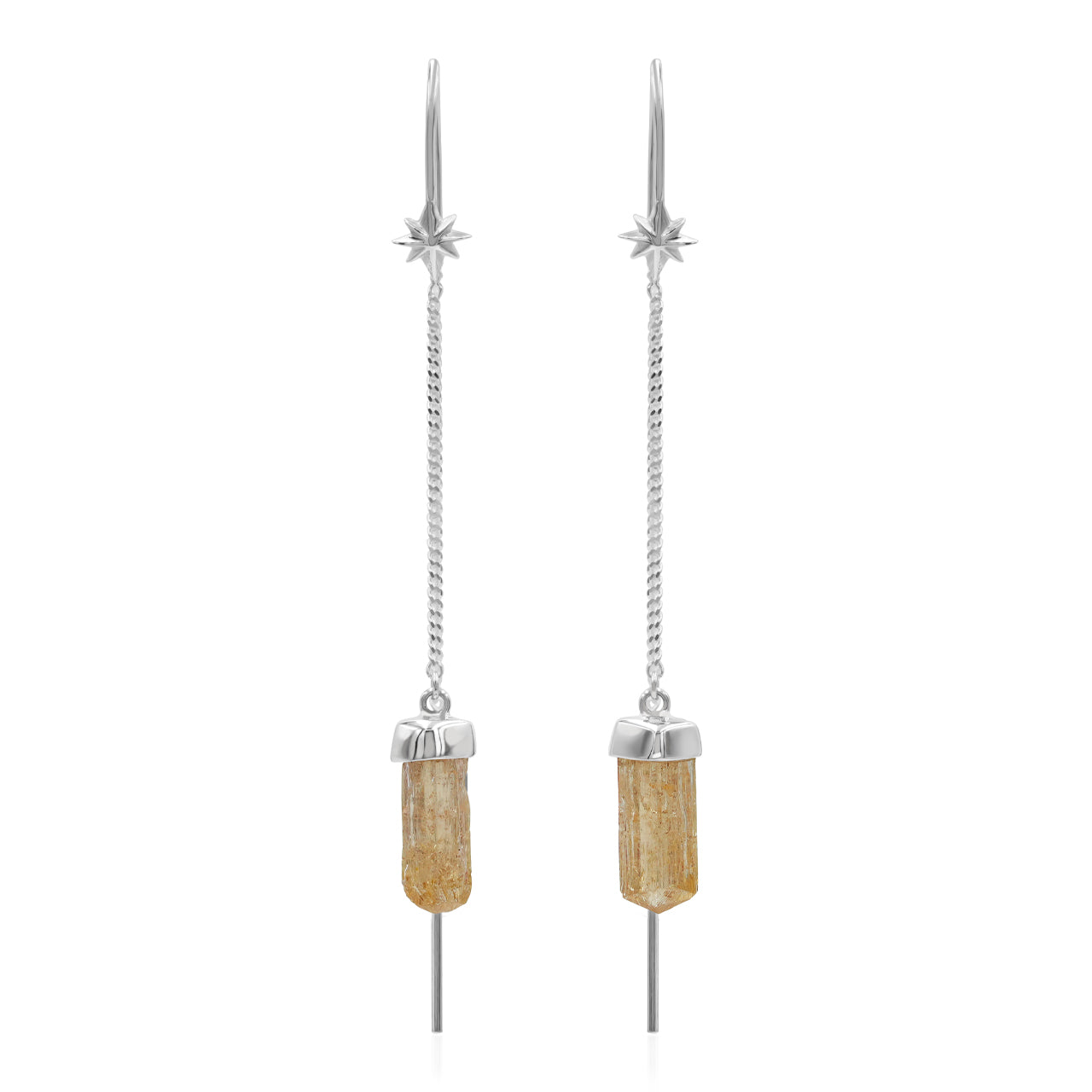 Starborn Imperial Topaz Crystal Threader Earring with Star Accents in Sterling Silver