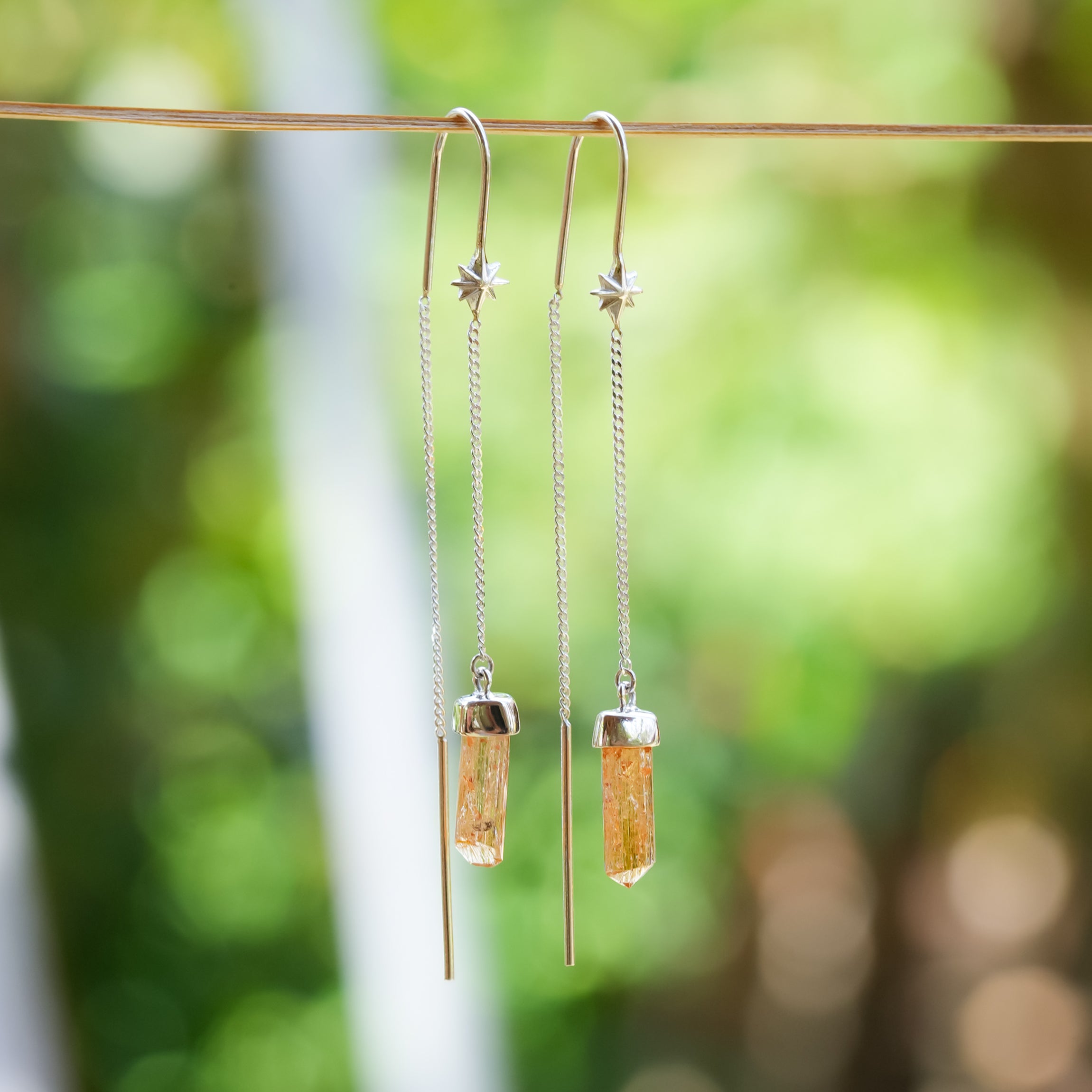 Starborn Imperial Topaz Crystal Threader Earring with Star Accents in Sterling Silver
