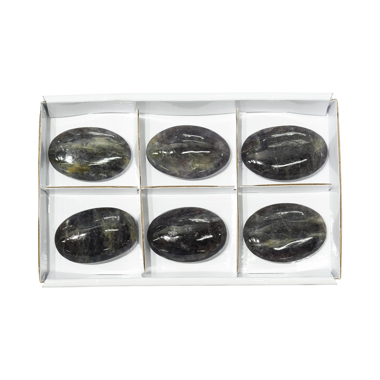 Starborn Iolite Sunstone Palm Stone Flat 300 Grams - 6 Pieces