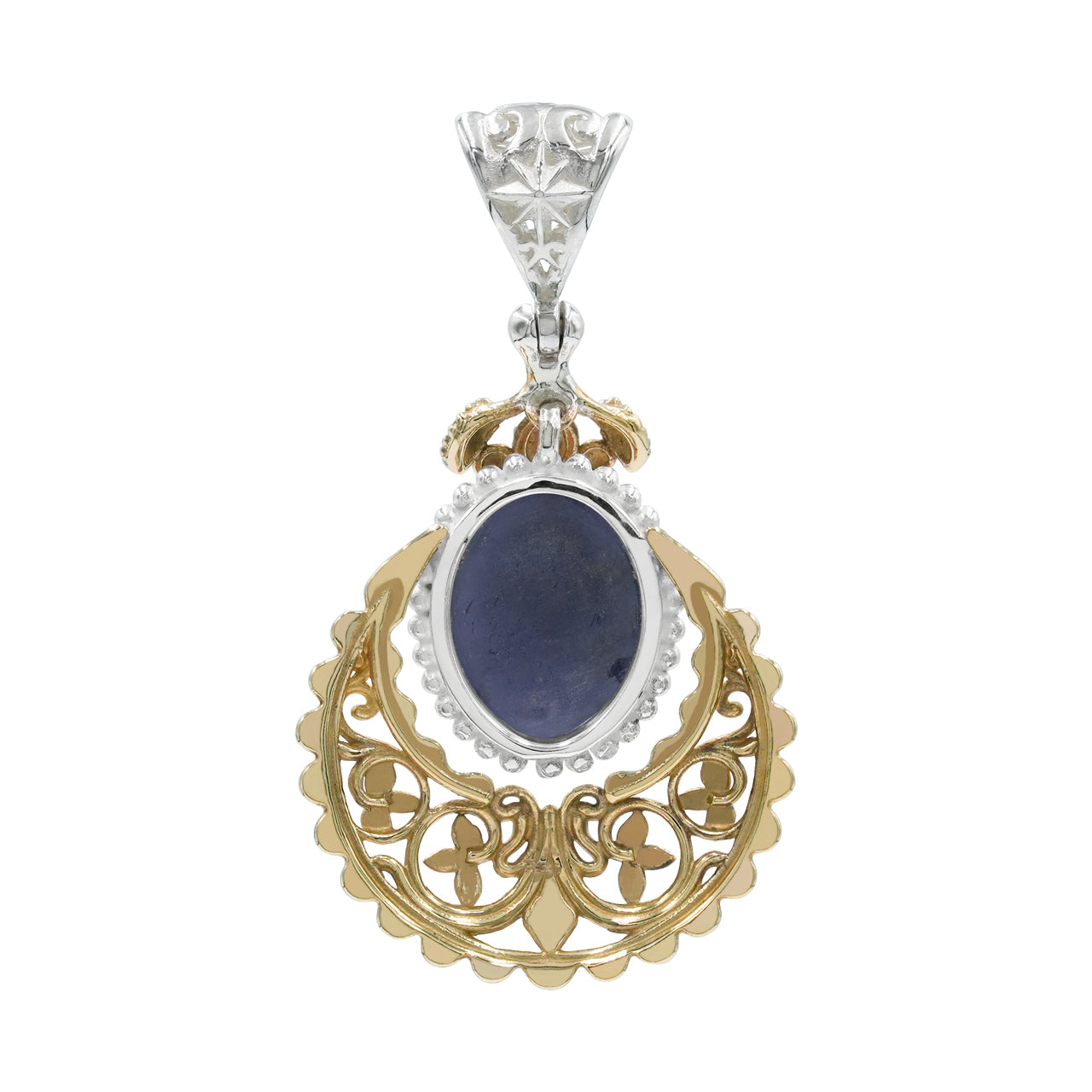 Starborn Iolite Floral Filigree Scrollwork Pendant in Sterling Silver & Nordic Gold