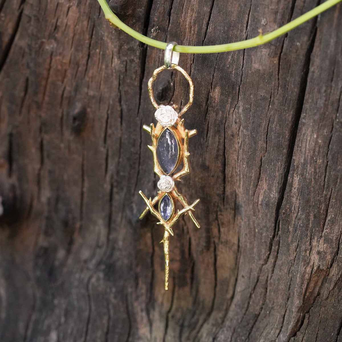 Starborn Thorn and Rose Pendant with Iolite in Nordic Gold & Sterling Silver