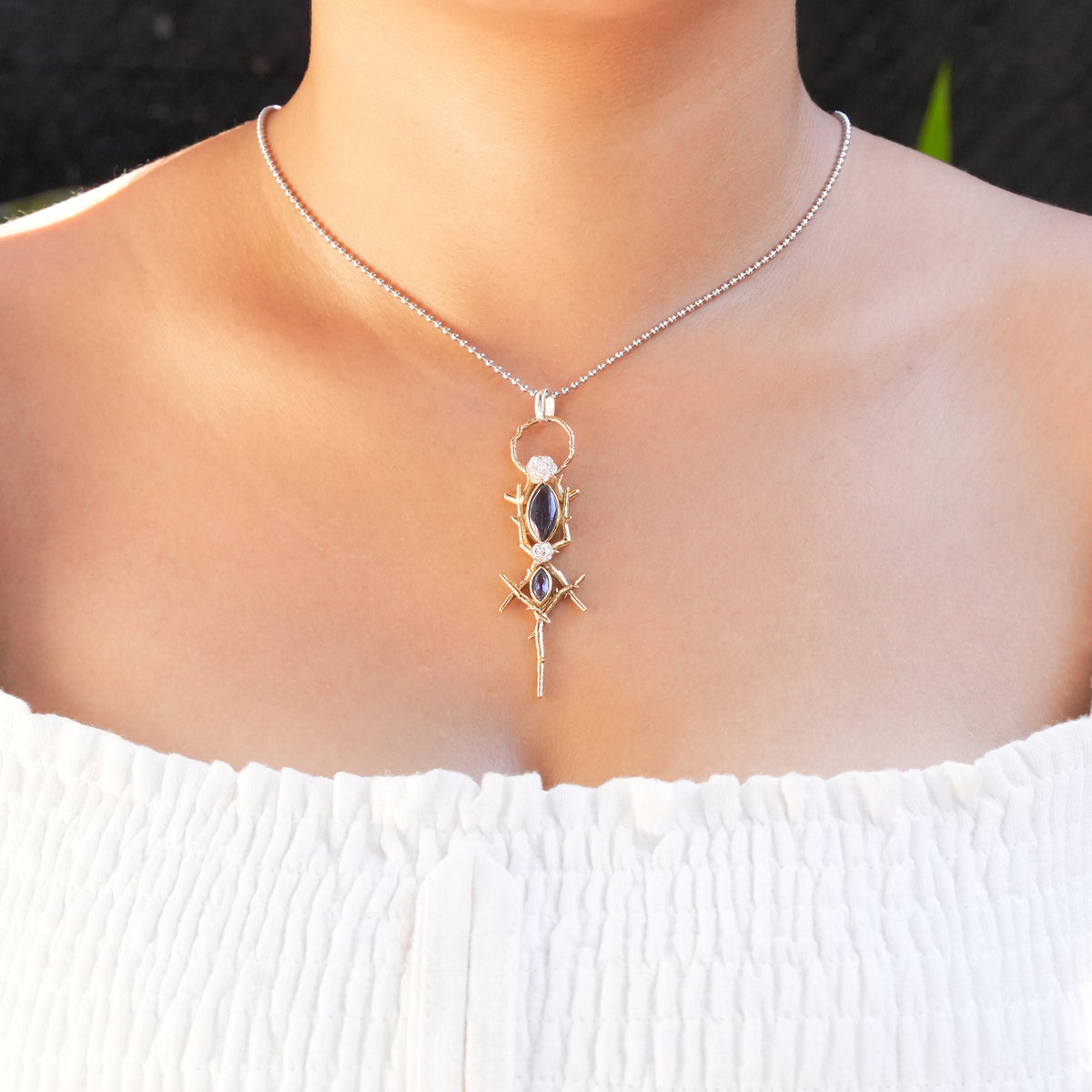 Starborn Thorn and Rose Pendant with Iolite in Nordic Gold & Sterling Silver