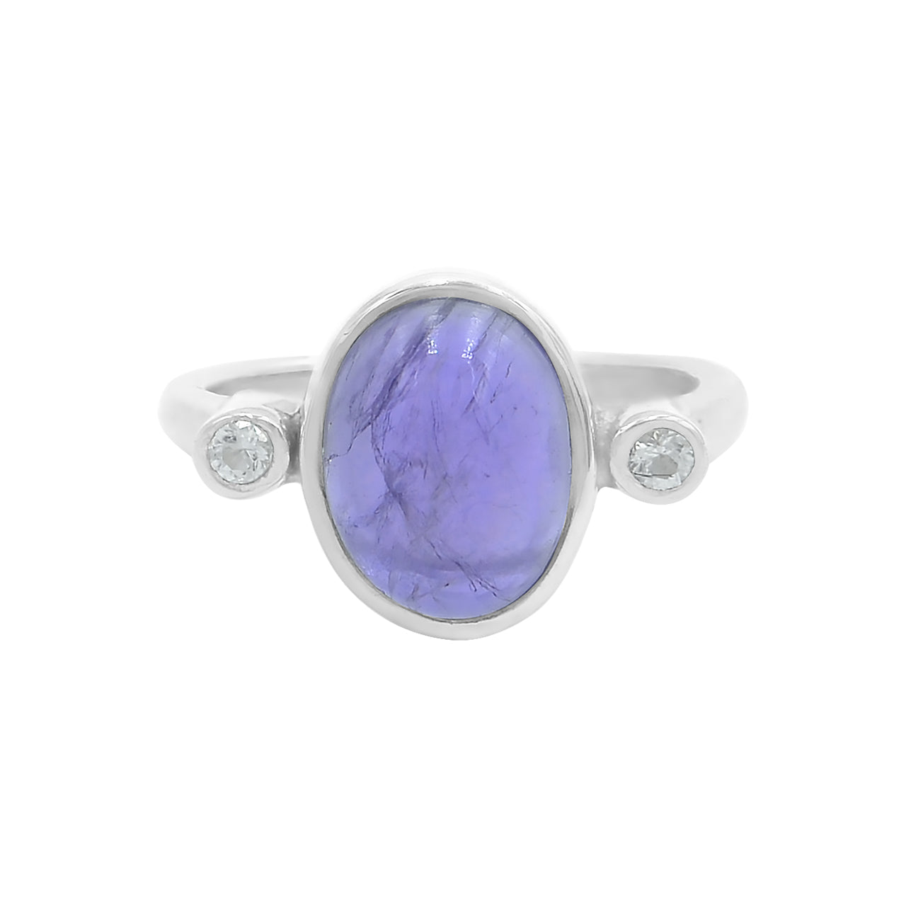 Starborn Iolite Oval Cabochon Ring with Topaz Accents in Sterling Silver