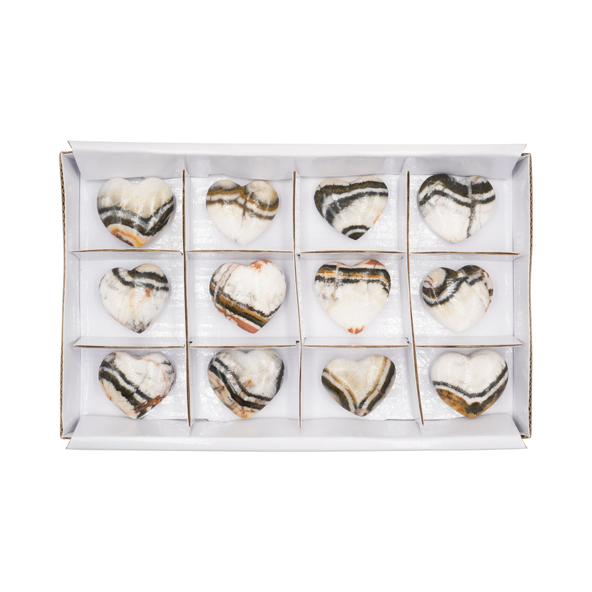 Starborn Indonesian Tiger Calcite Heart Stone Flat 200 grams - 12 Pieces