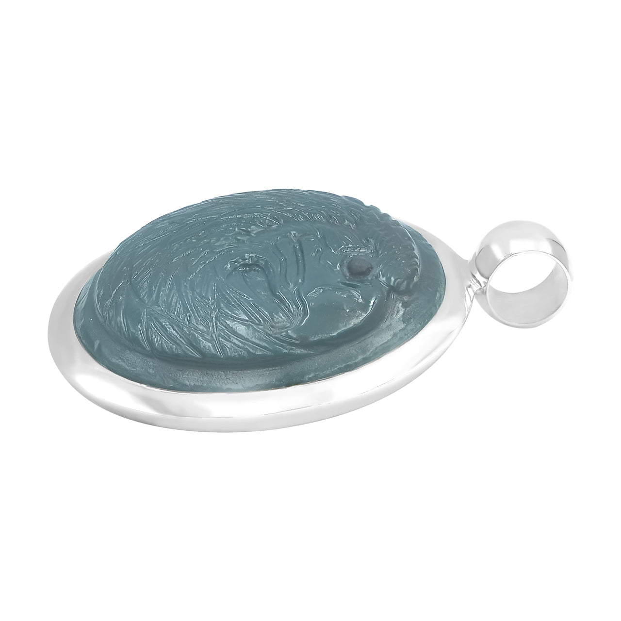 Starborn Jasper Carved Eagle Head Medallion Style Pendant in Sterling Silver